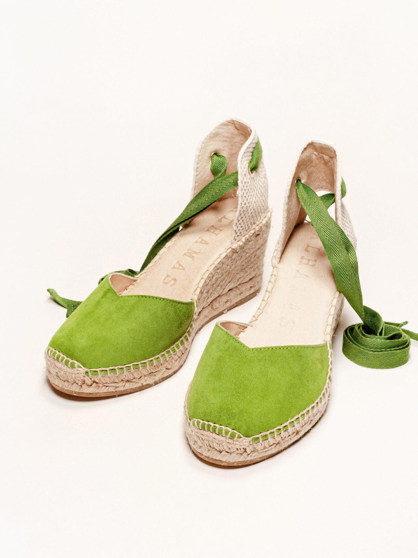 Sandália Romero Anabela 7 cm Camurça Verde