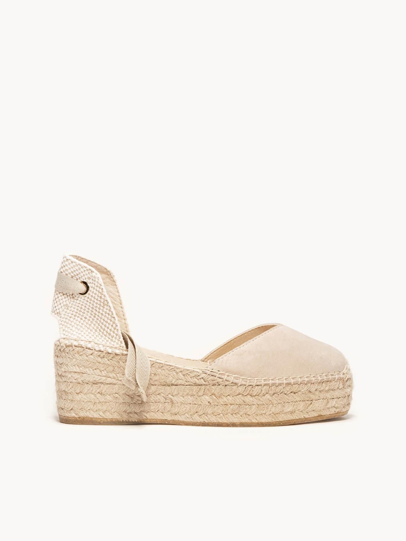 Sandália Romero Anabela 6 cm Camurça Pedra