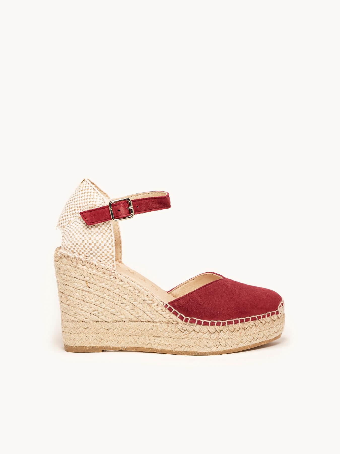 Sandália Jara Anabela 10 cm Camurça Granada