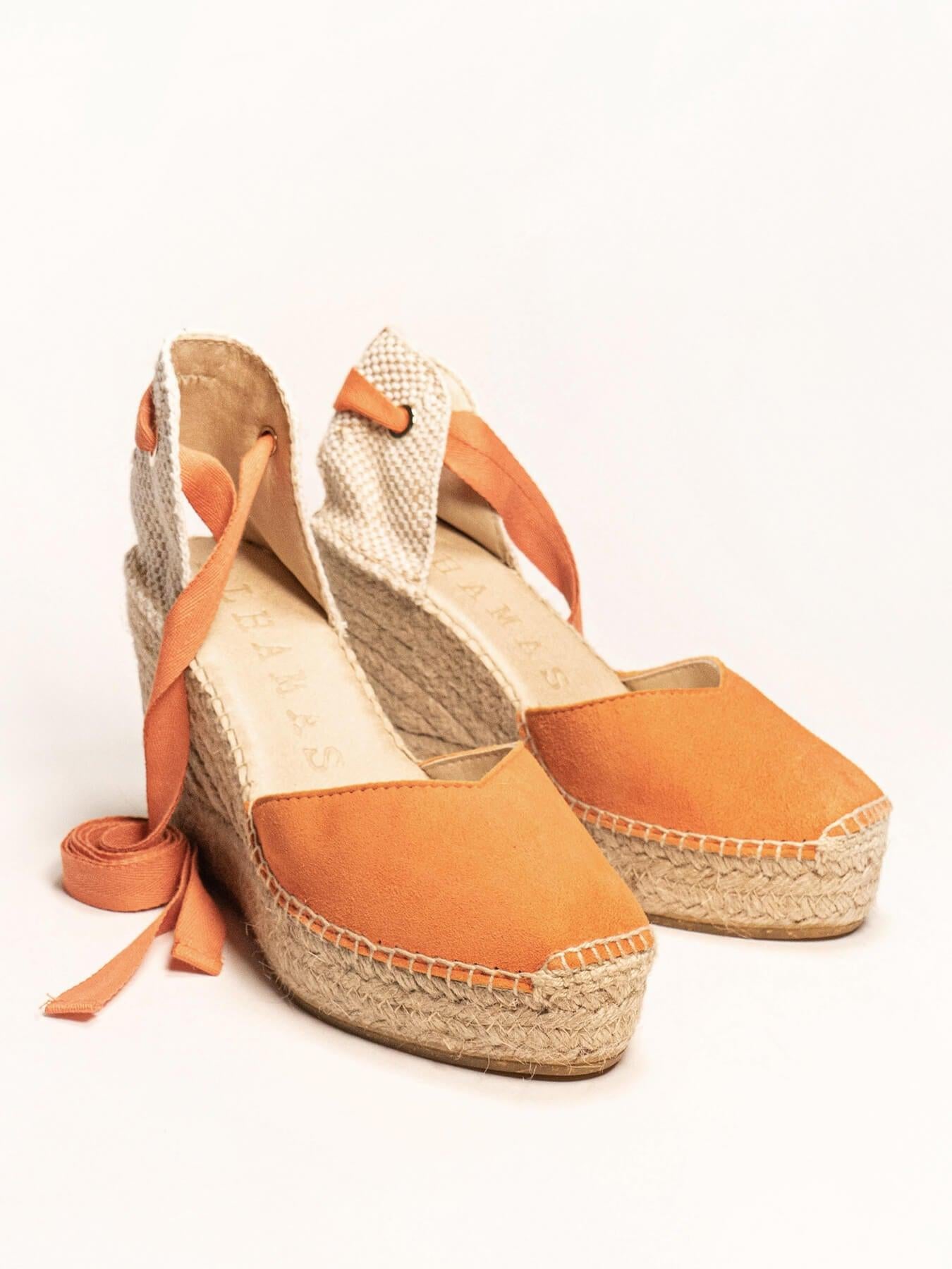 Sandália Romero Anabela 10 cm Camurça Laranja