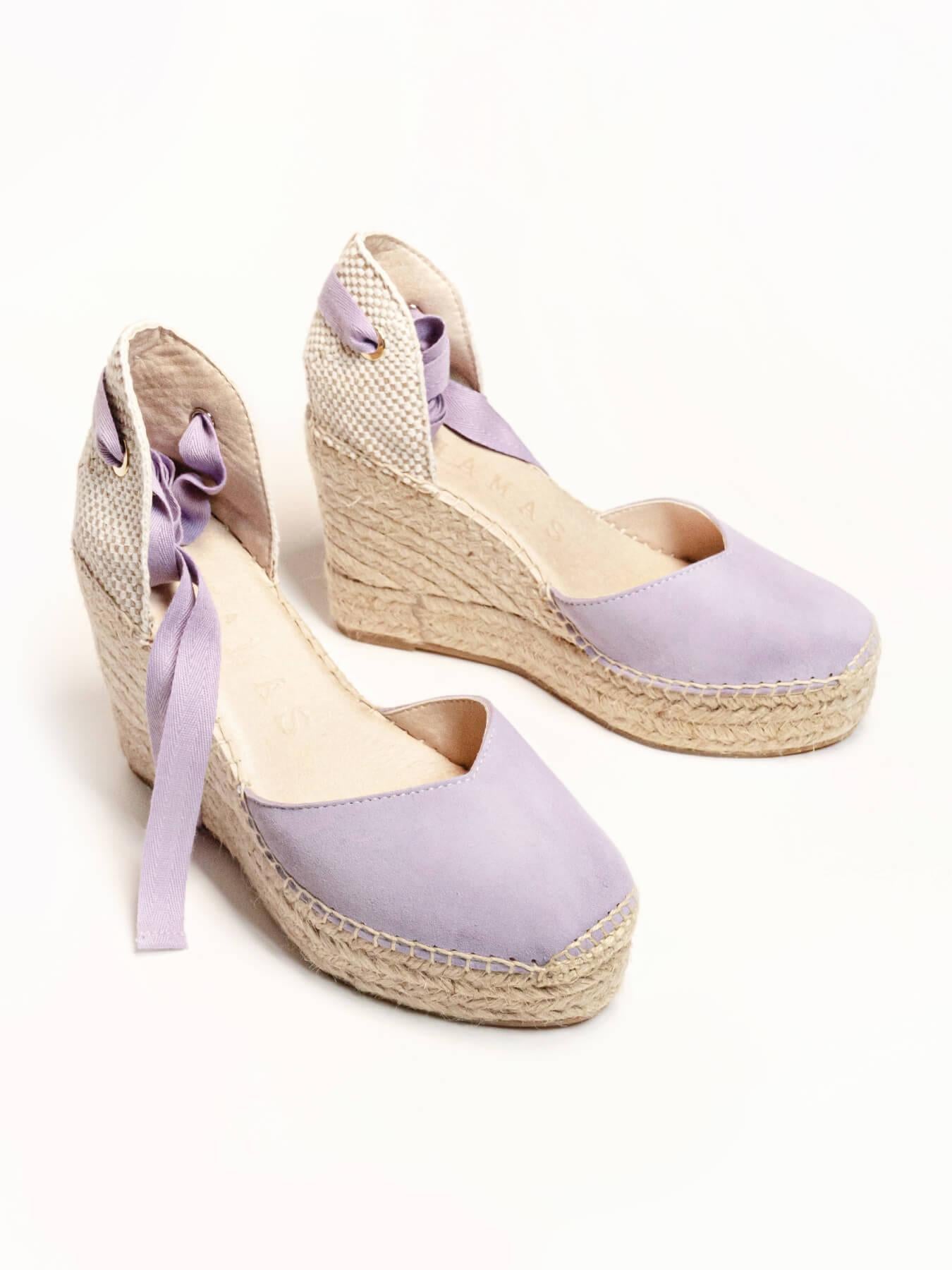 Sandália Anabela Alta Romero Camurça Lilás