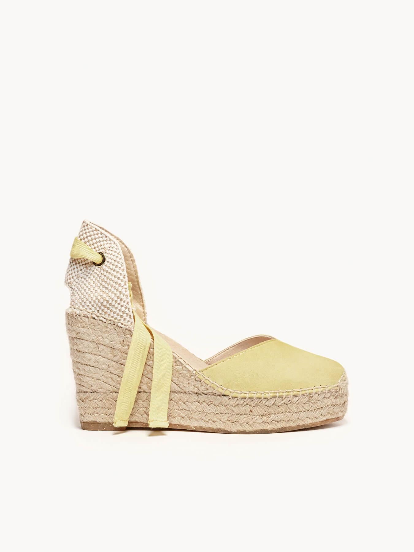 Sandália Anabela Alta Romero Camurça Amarelo