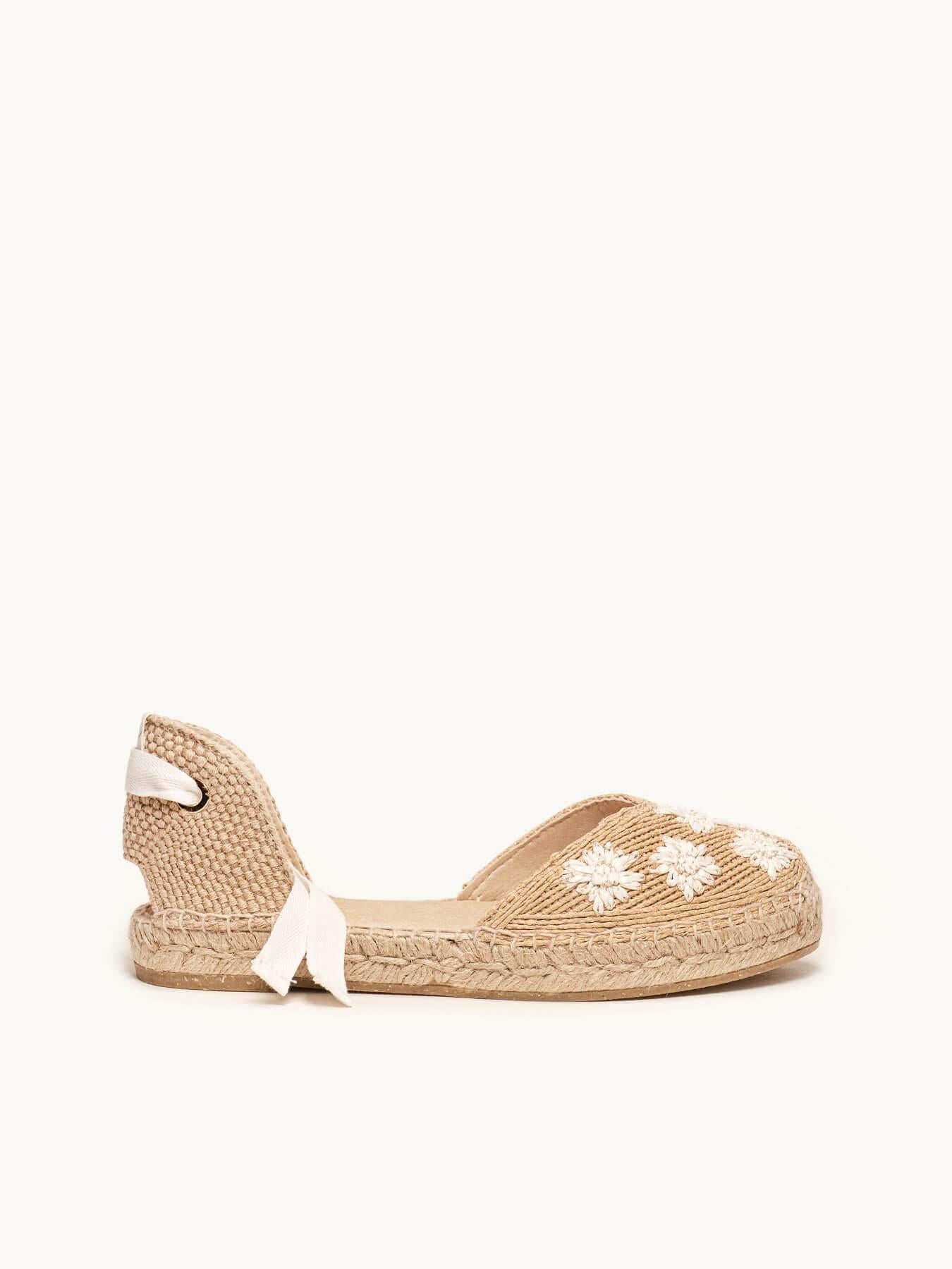 Sandália Romero Ráfia Flores Branca