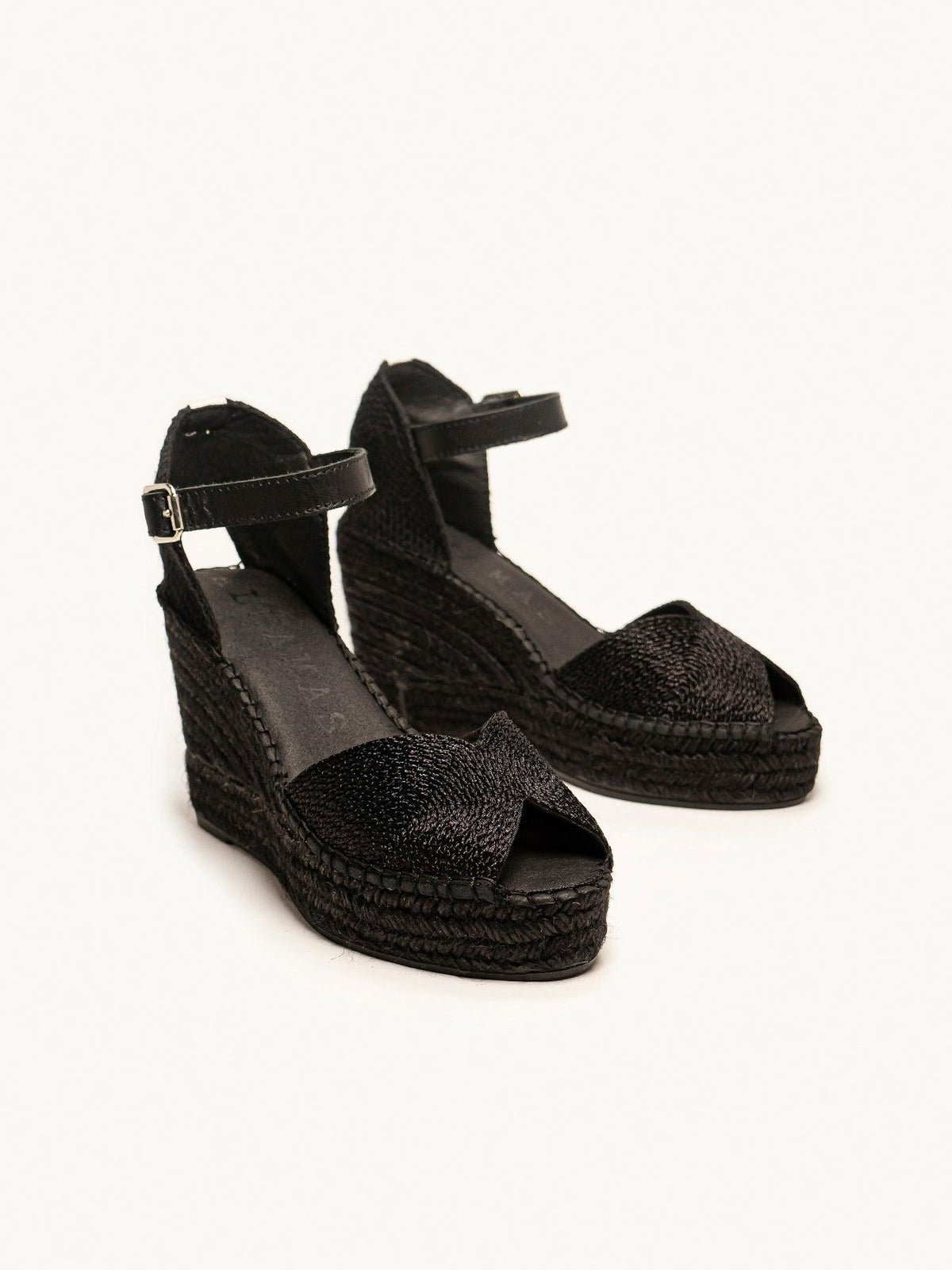 Sapatilha Alelí Anabela 10 cm Corda Preto