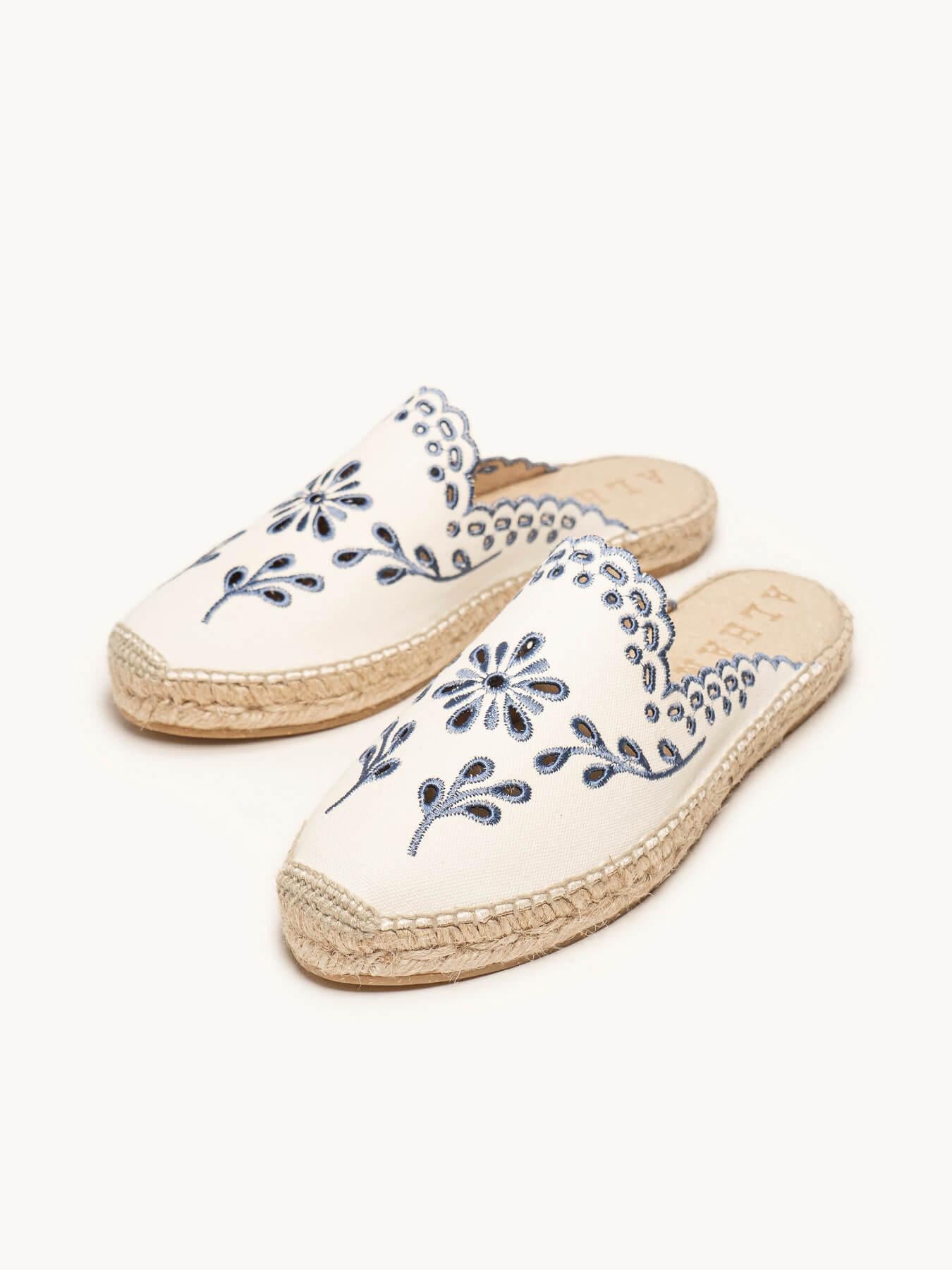 Mule Loto Lona Bordada Azul Jeans