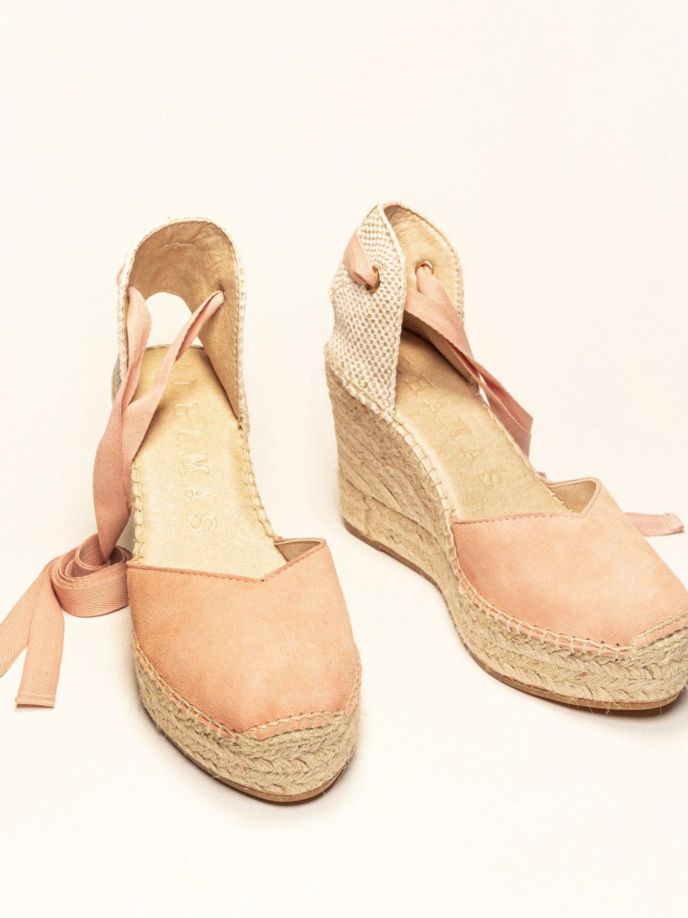 Sandália Romero Anabela 10 cm Camurça Laranja Claro