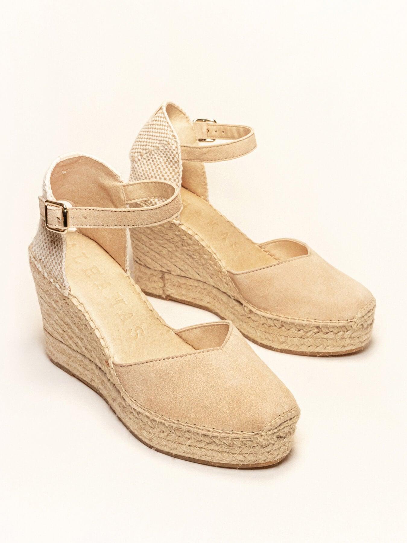 Sandália Jara Anabela 10 cm Camurça Areia
