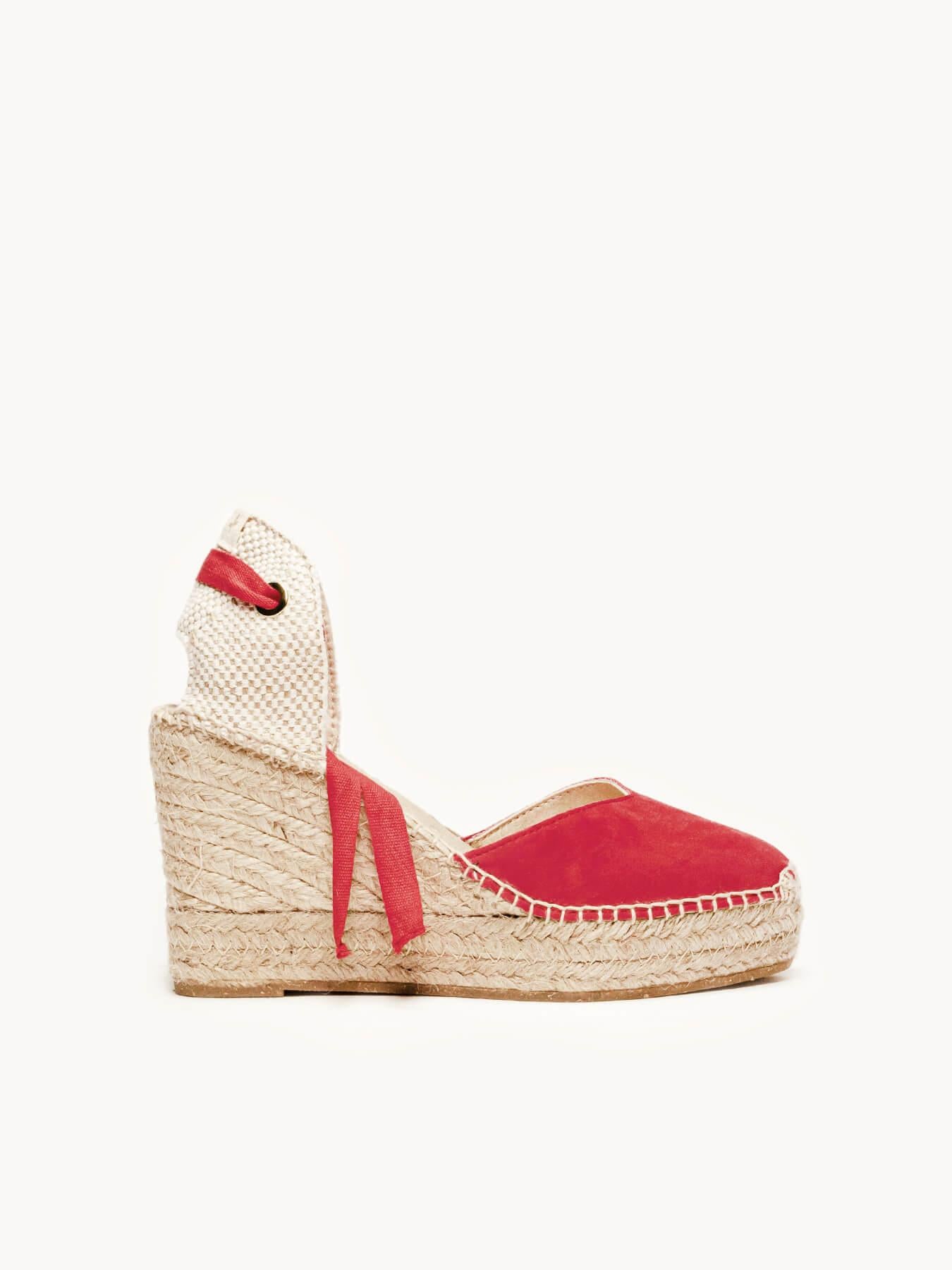 Sandália Romero Anabela 10 cm Camurça Vermelho