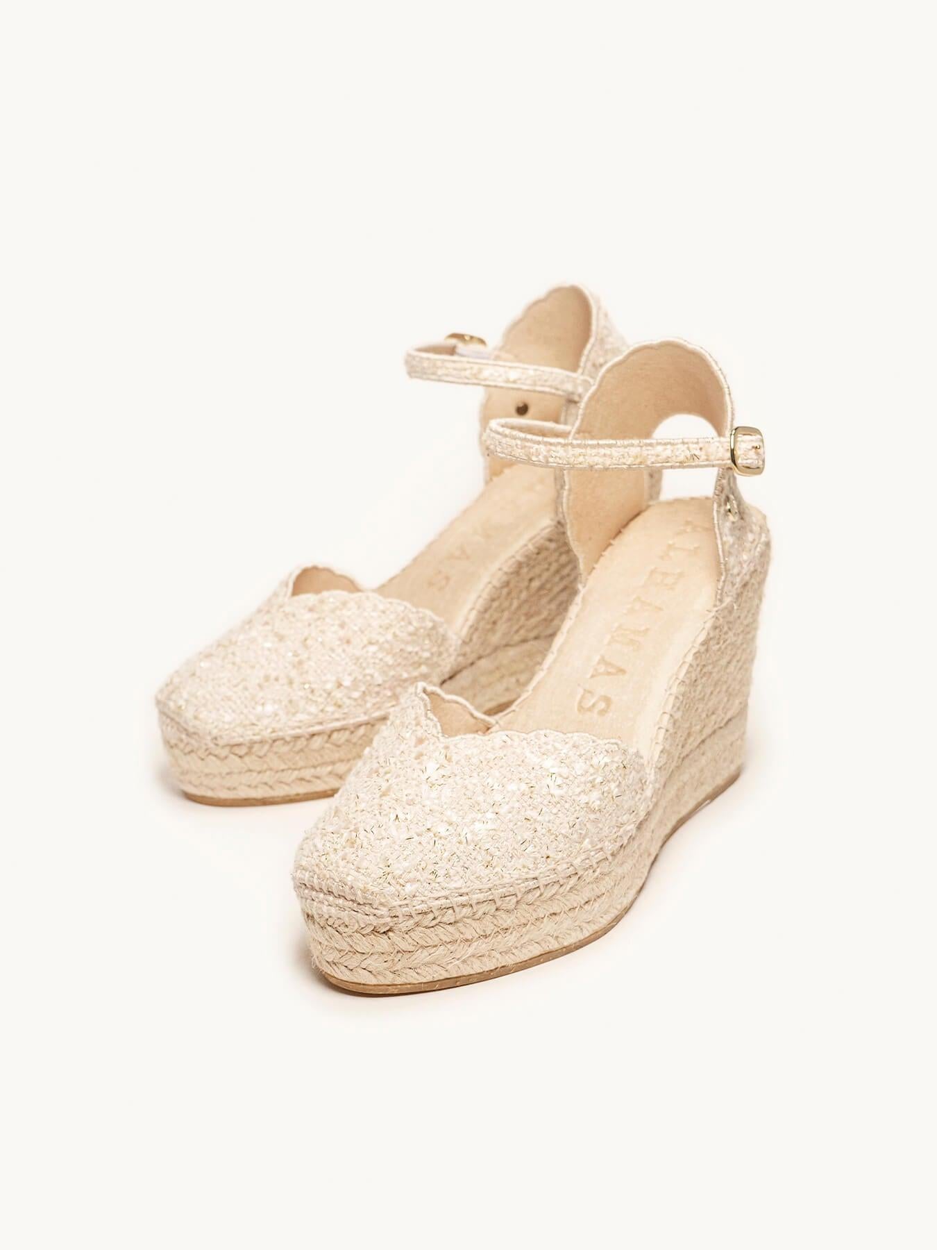 Sandália Jara Anabela 10 cm Tweed Branco