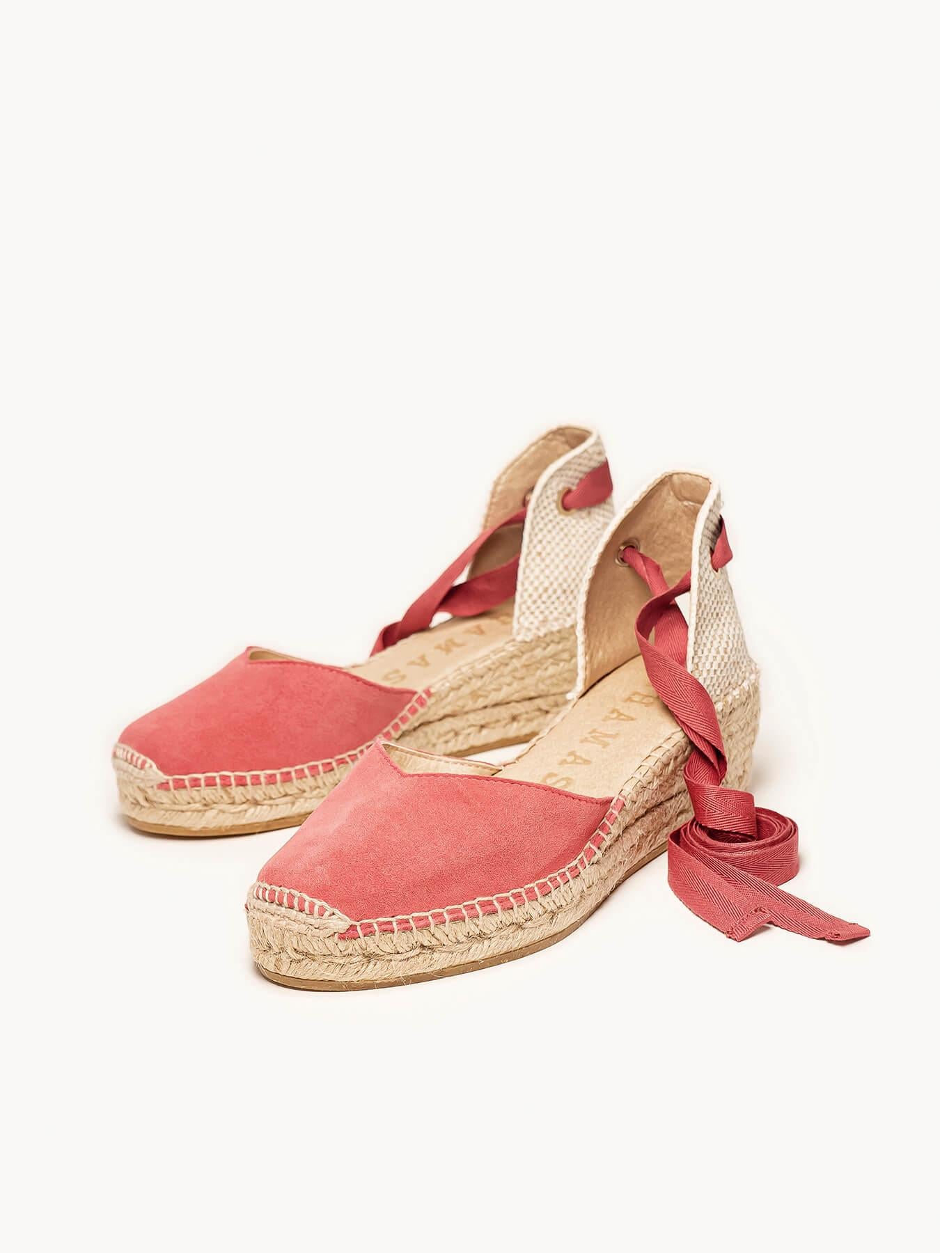 Sandália Romero Anabela 5 cm Camurça Rosa Escuro
