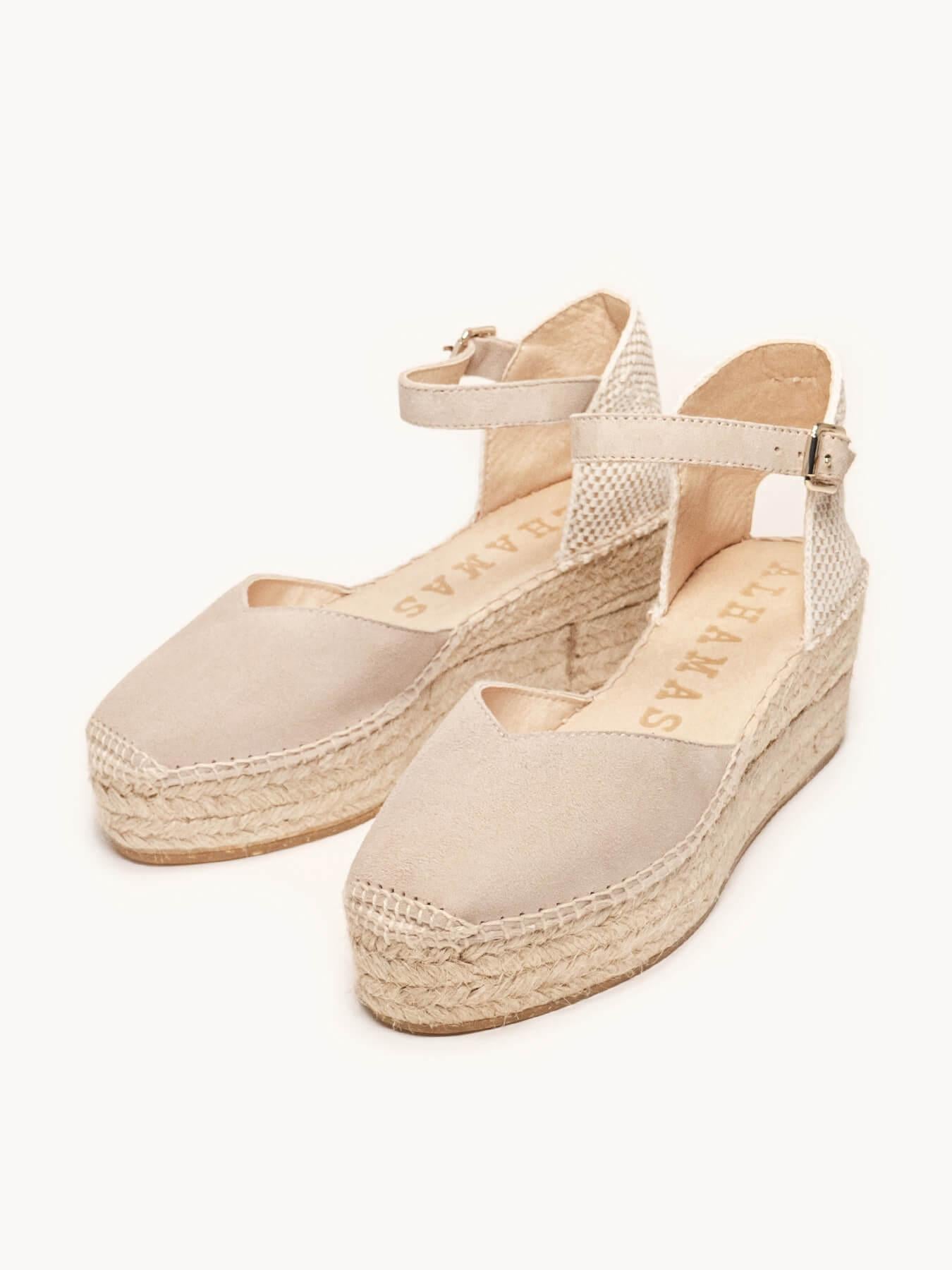 Sandália Jara Anabela 6 cm Camurça Pedra