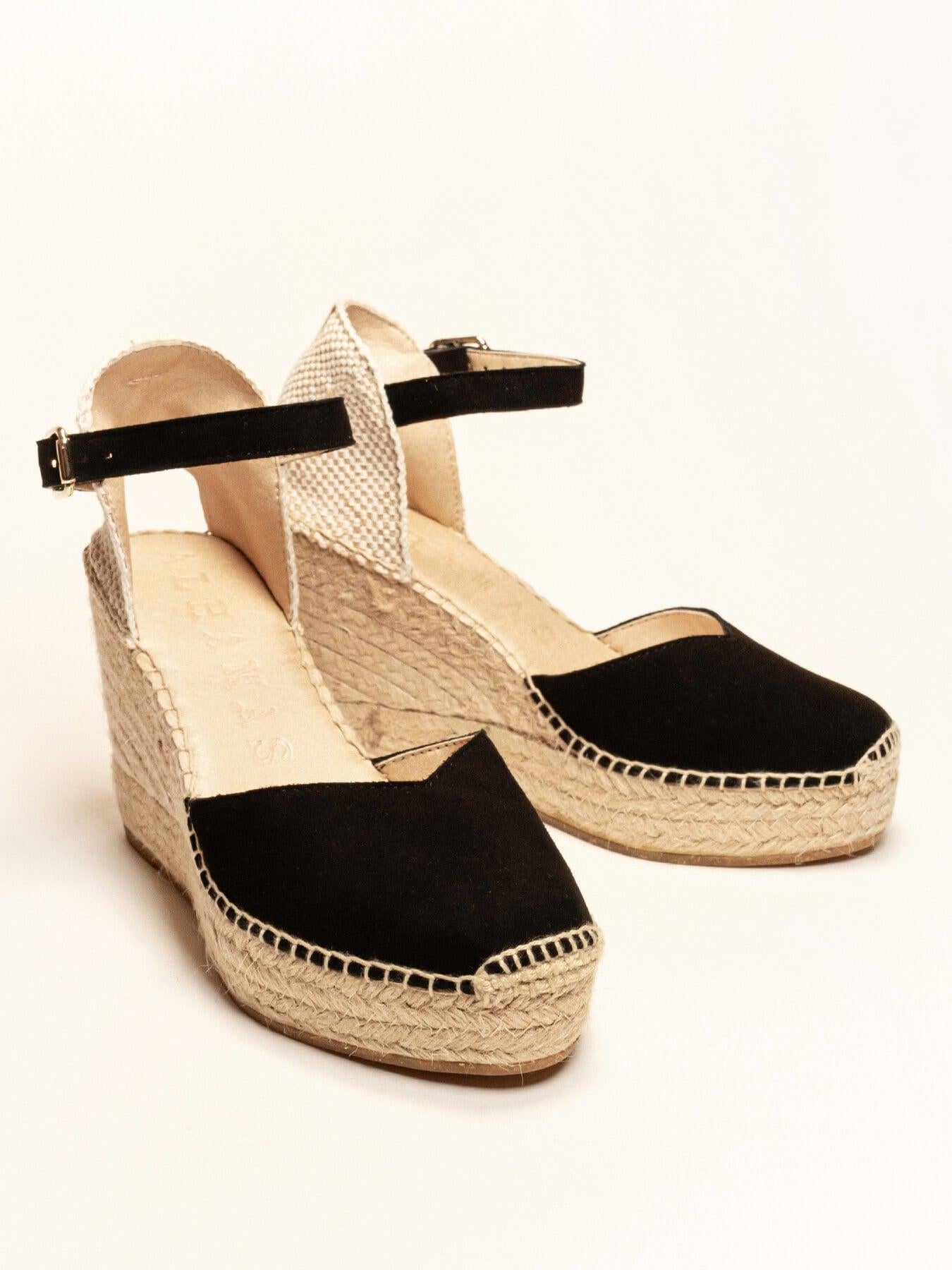 Sandália Jara Anabela 10 cm Camurça Preto