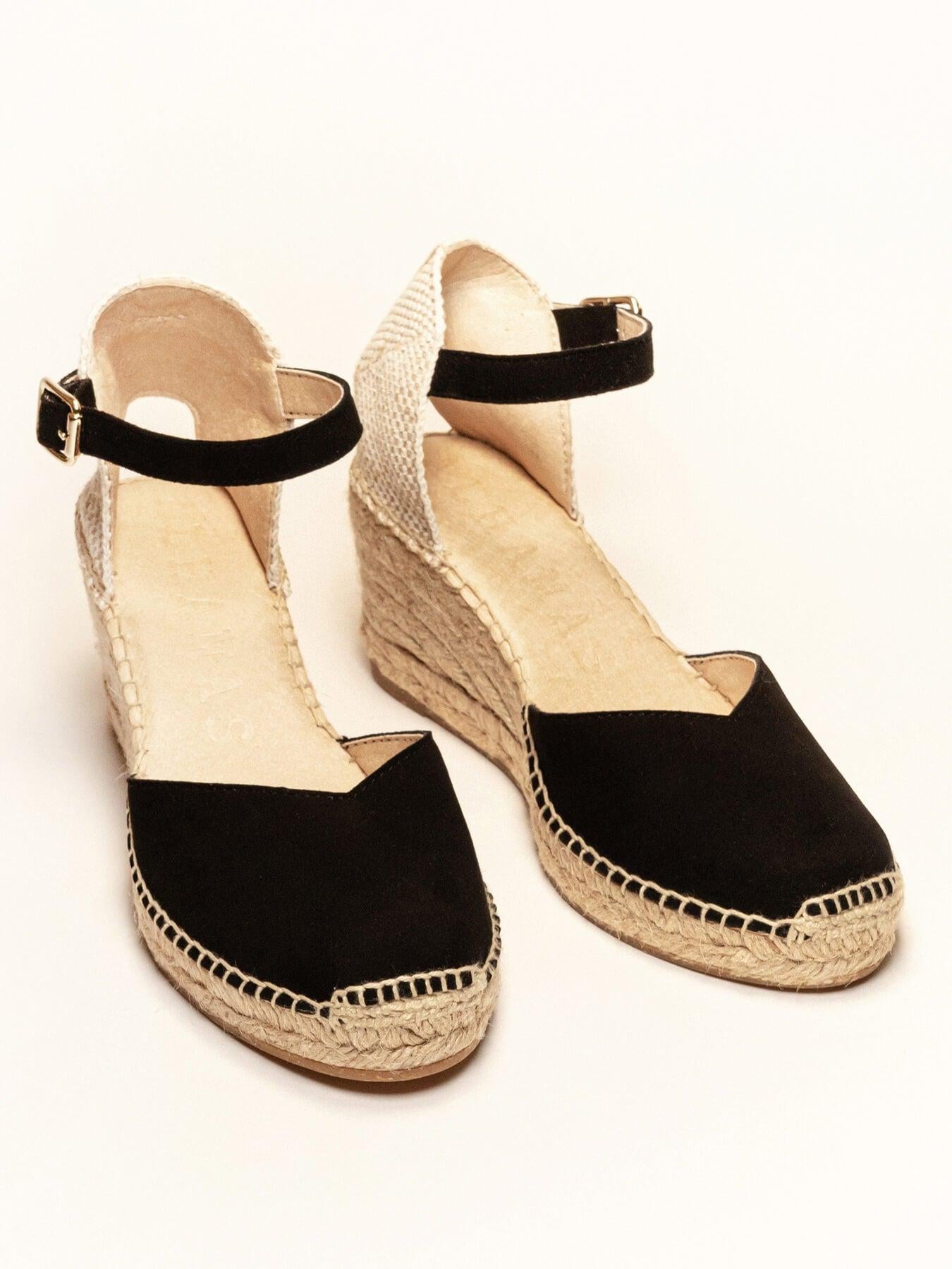 Sandália Jara Anabela 7 cm Camurça Preto
