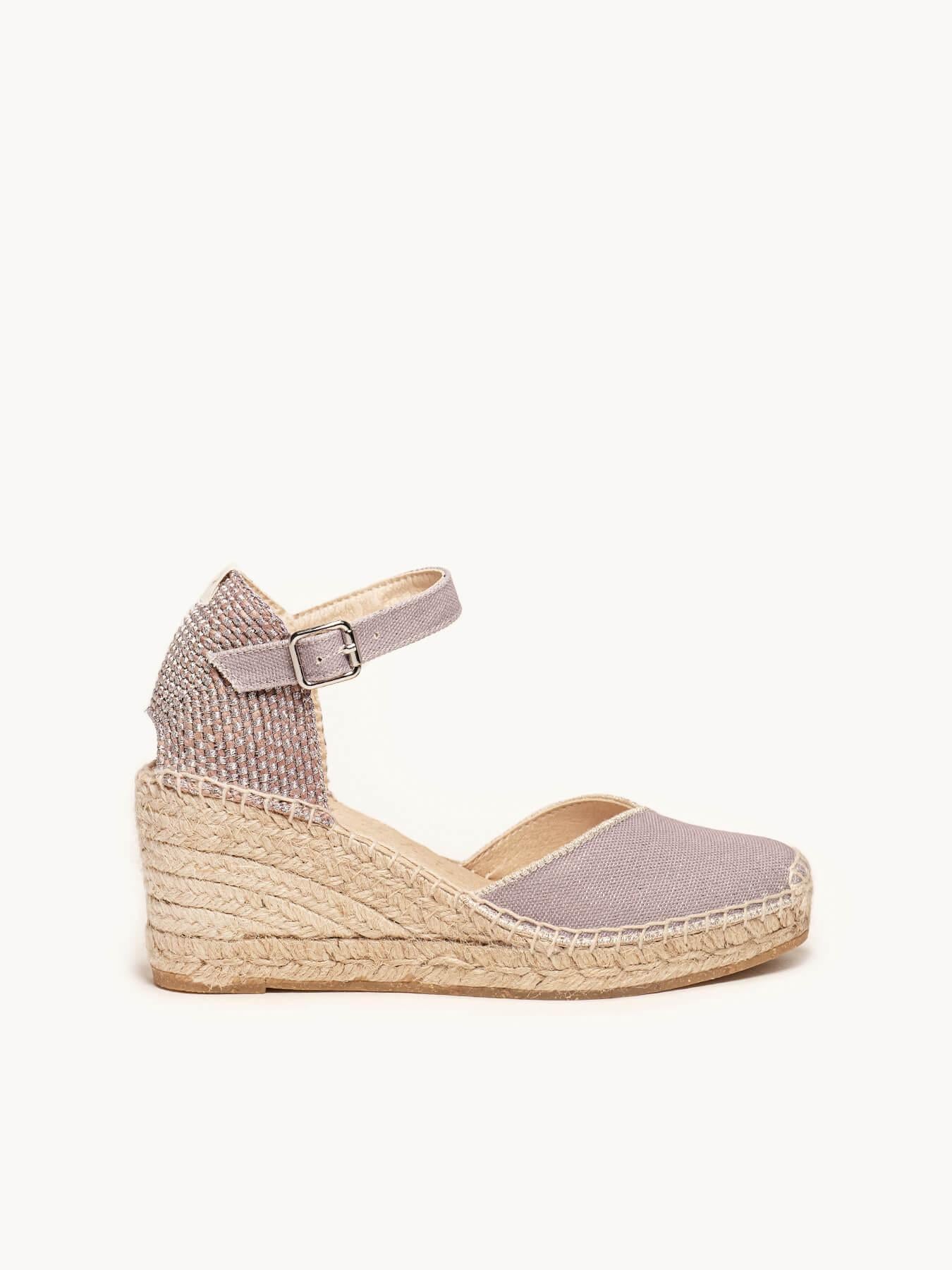 Sandália Jara Anabela 7 cm Lona Lilás