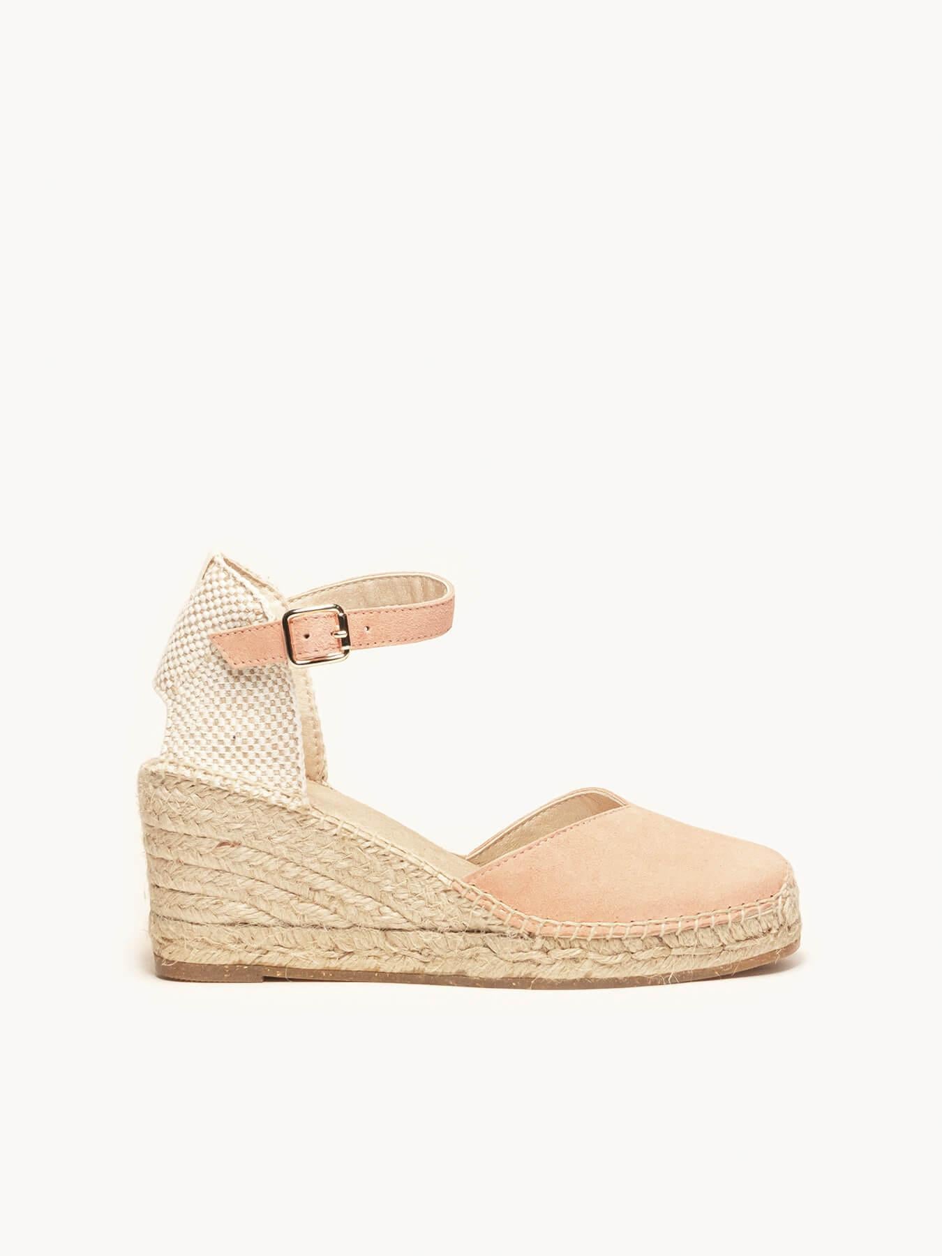 Sandália Jara Anabela 7 cm Camurça Laranja Claro