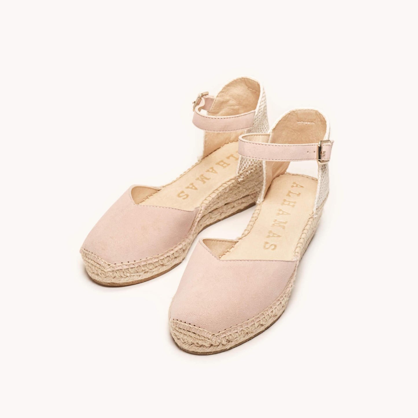 Sandália Anabela Baixa Jara Camurça Rosa Claro