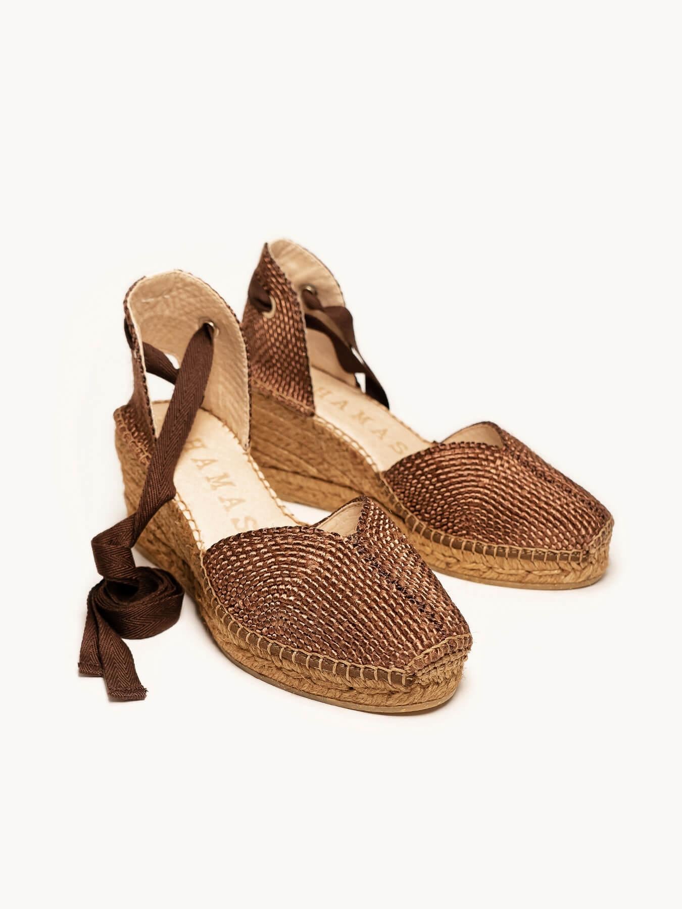 Sandália Romero Anabela 7 cm Trançado Marrom Escuro