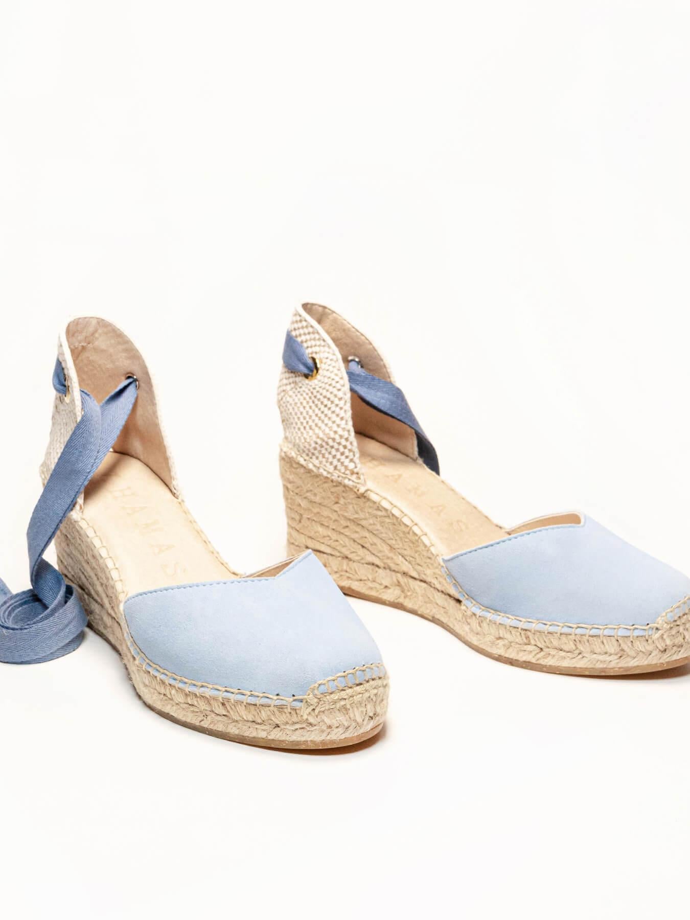 Sandália Romero Anabela 7 cm Camurça Azul Claro