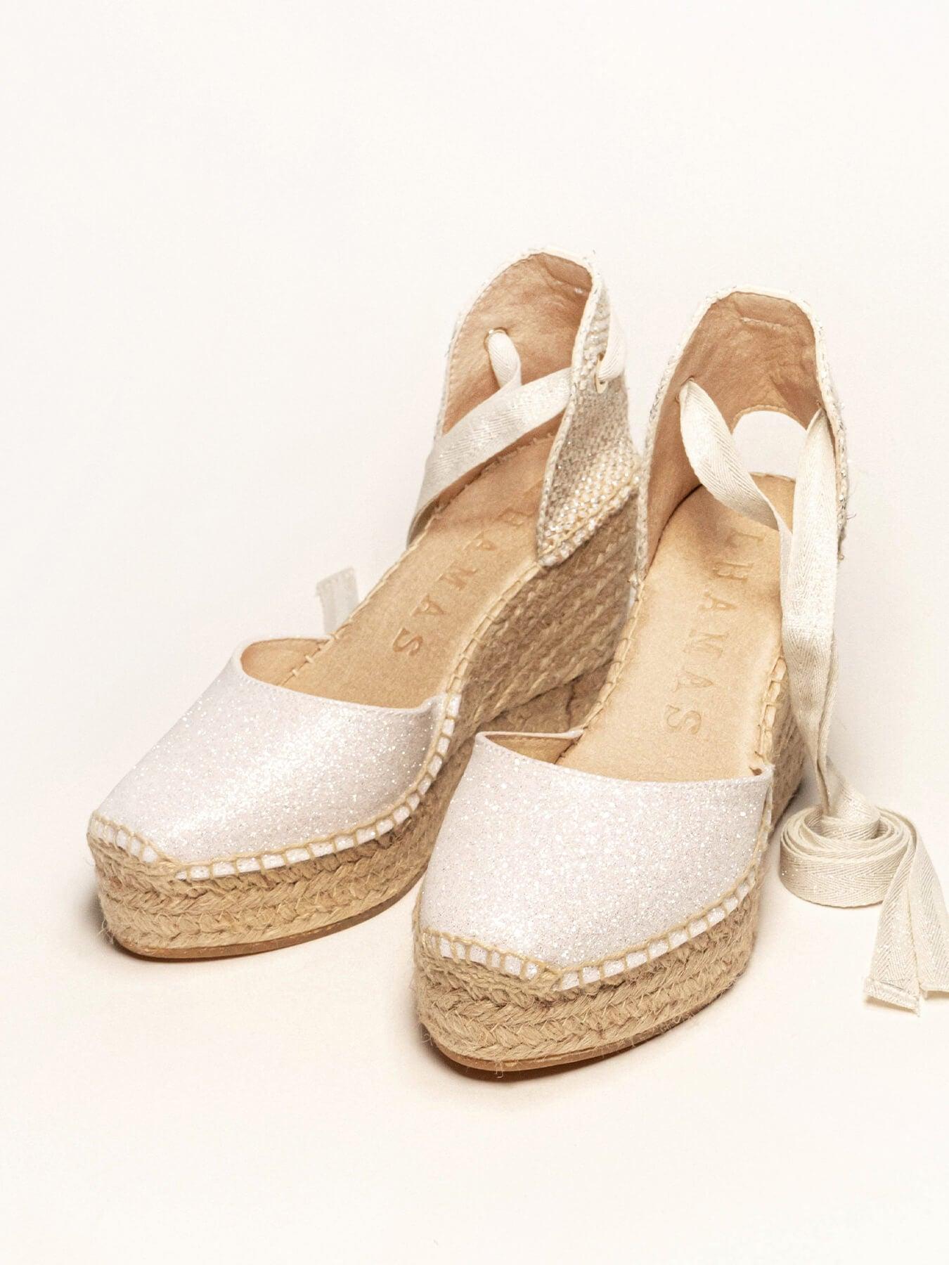 Sandália Cala Anabela 10 cm Brilho Branco