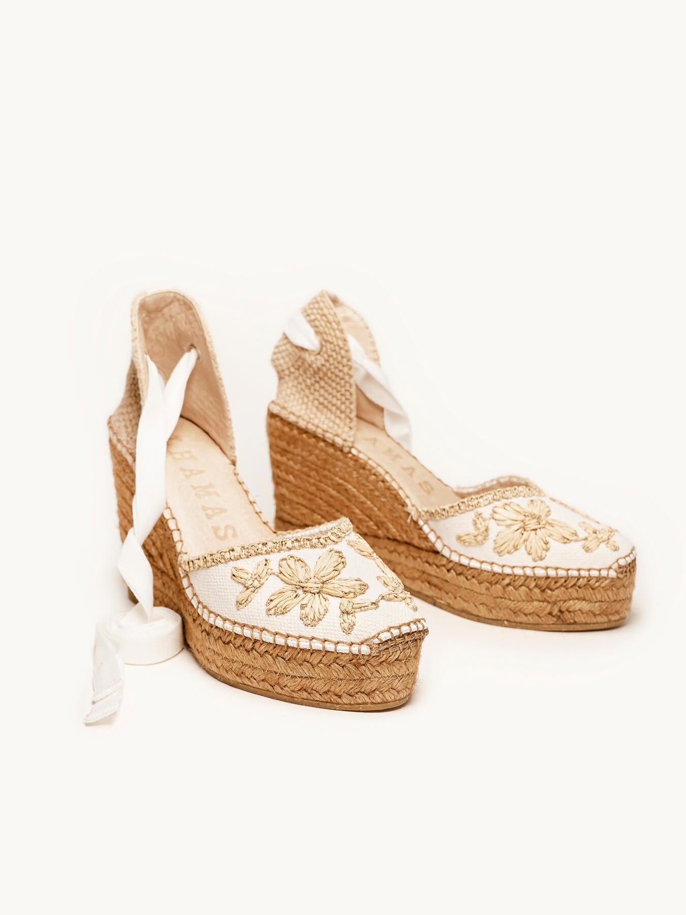 Sandália Romero Anabela 10 cm Bordado Branco