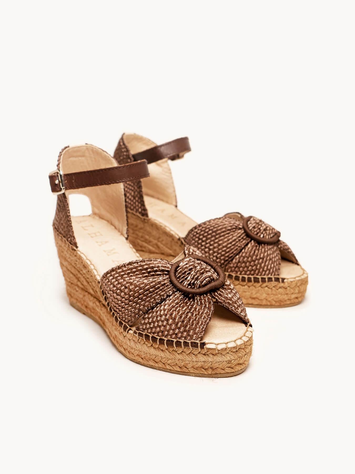 Sandália Amapola Anabela 8 cm Trançado Marrom Escuro