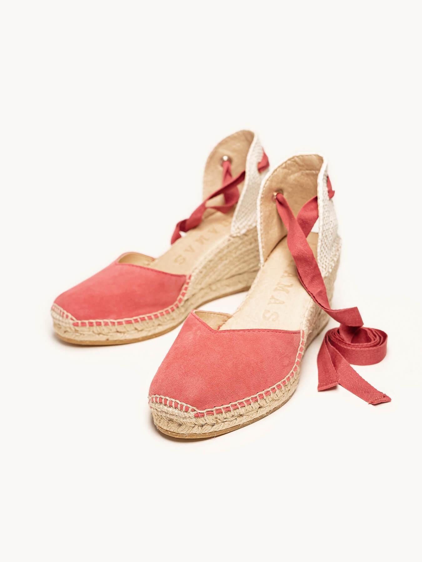 Sandália Romero Anabela 7 cm Camurça Rosa Escuro
