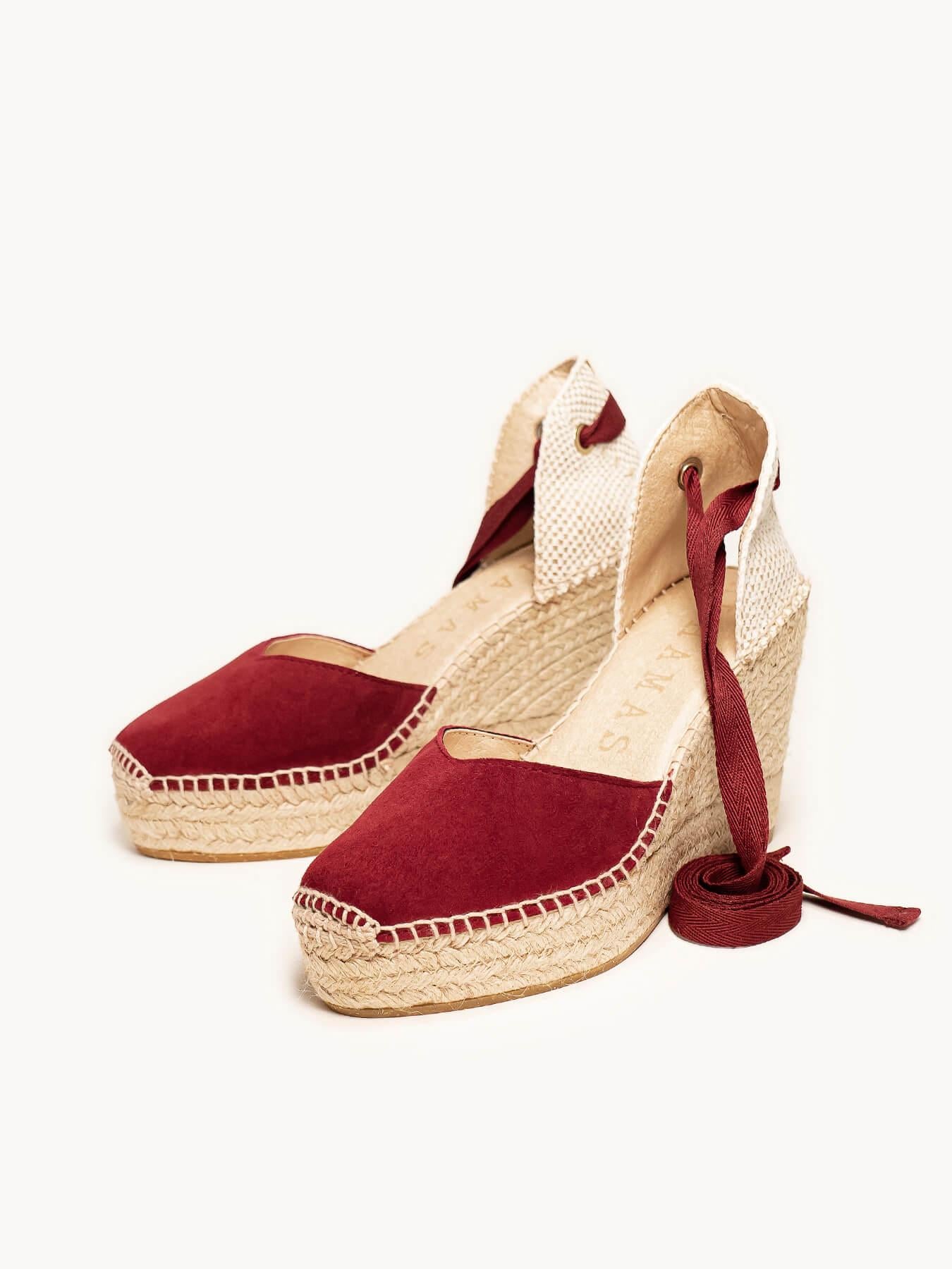 Sandália Romero Anabela 10 cm Camurça Granada