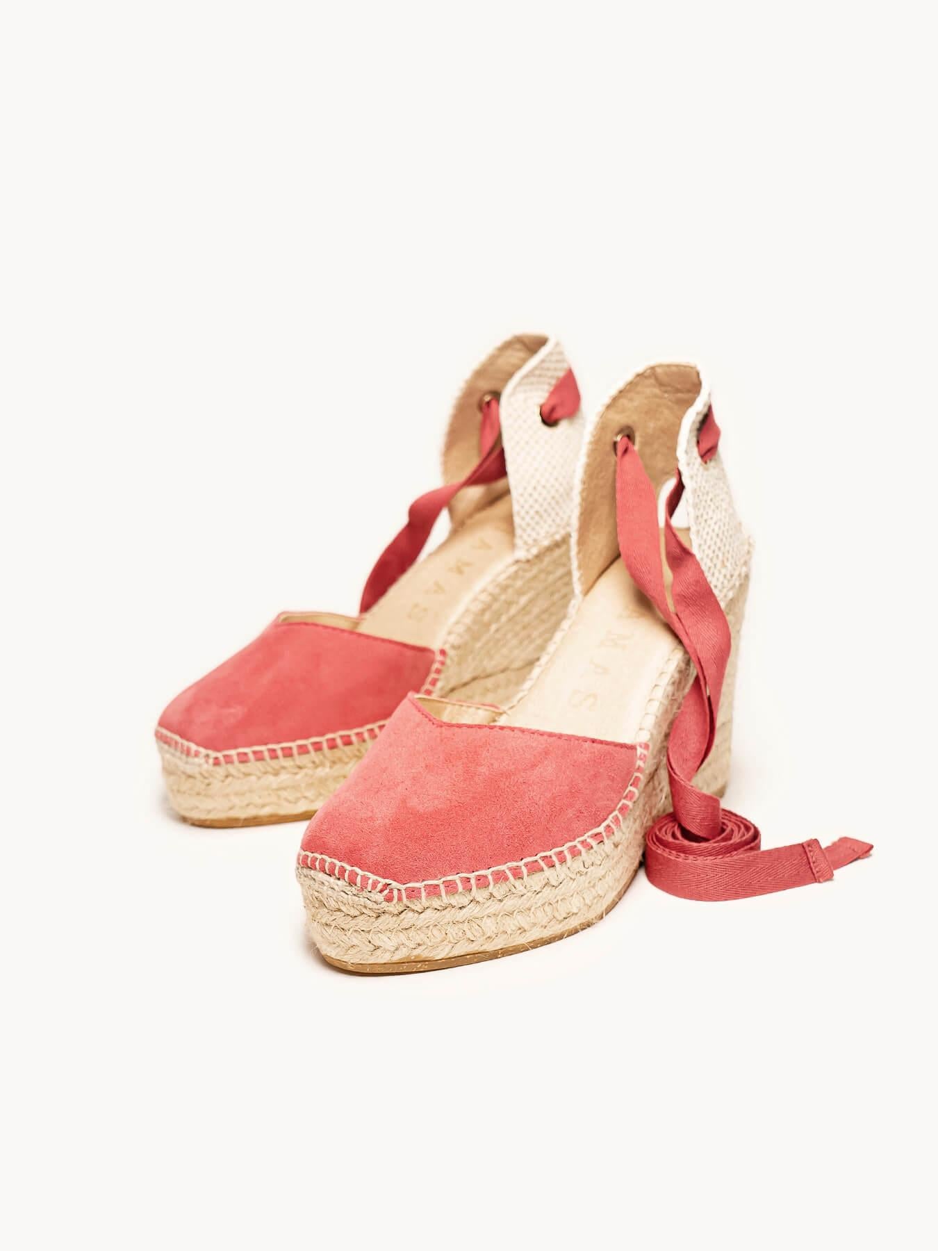 Sandália Romero Anabela 10 cm Camurça Rosa Oscuro
