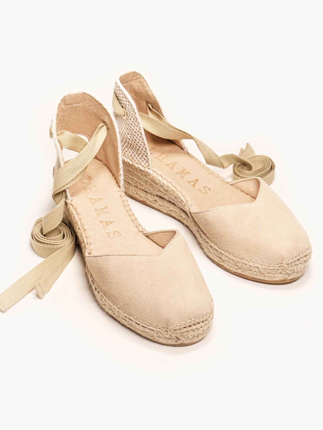 Sandália Romero Anabela 5 cm Camurça Areia