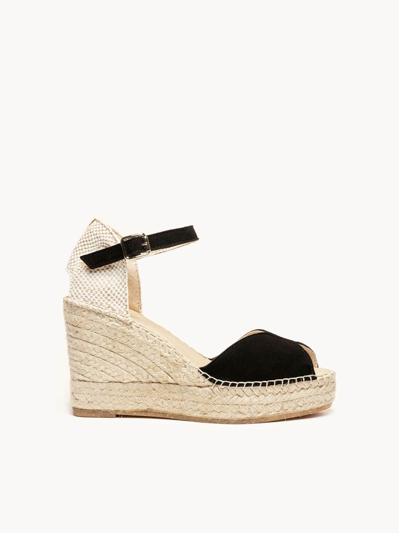 Sandália Anabela Alta Alelí Camurça Preto