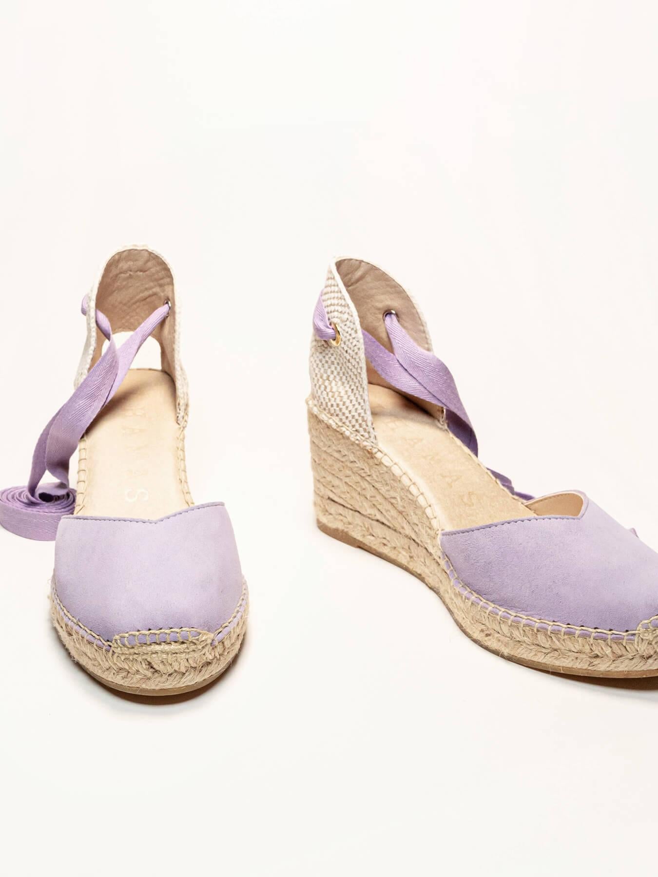 Sandália Romero Anabela 7 cm Camurça Lilás