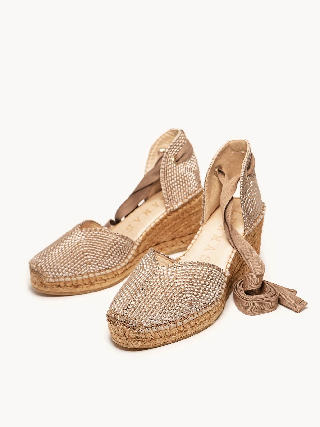 Sandália Romero Anabela 7 cm Trançado Taupe