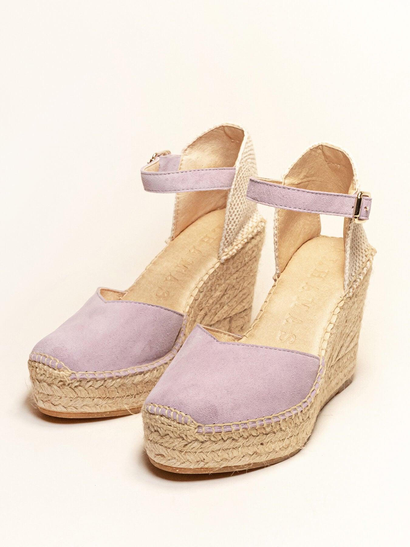Sandália Anabela Alta Jara Camurça Lilás