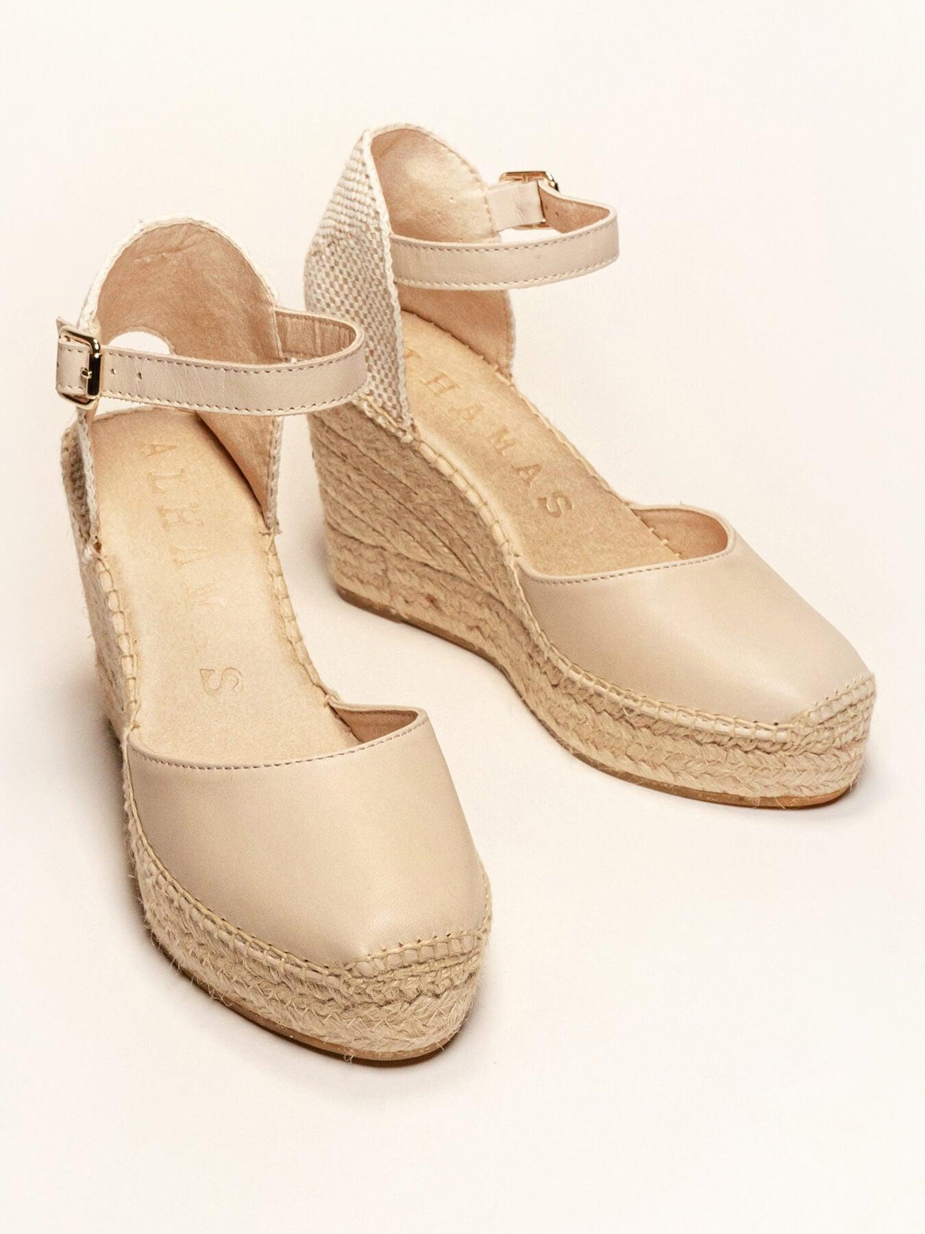 Sandália Marga Anabela 10 cm Napa Areia