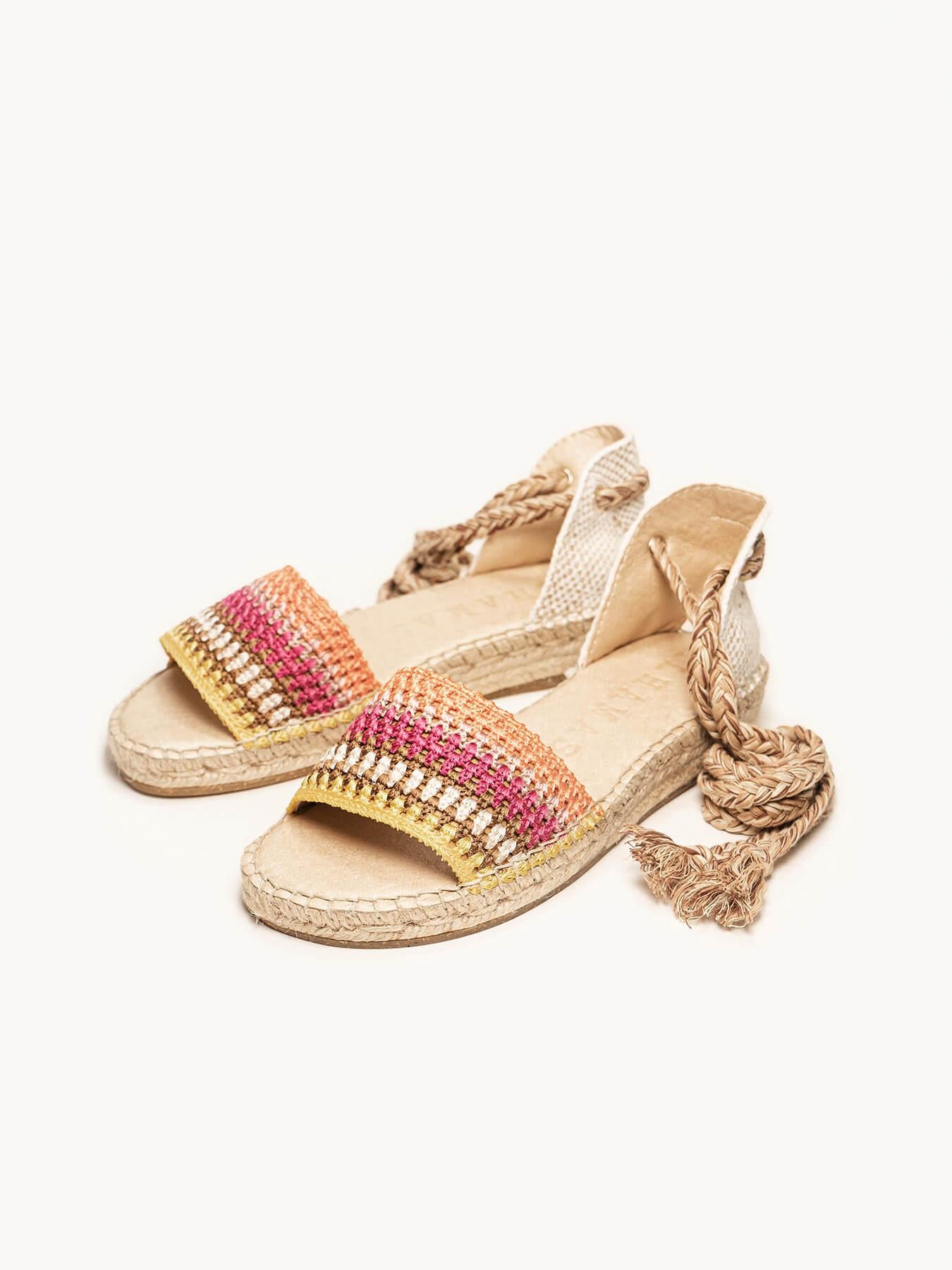 Sandália Aulaga Crochê Listras Laranja