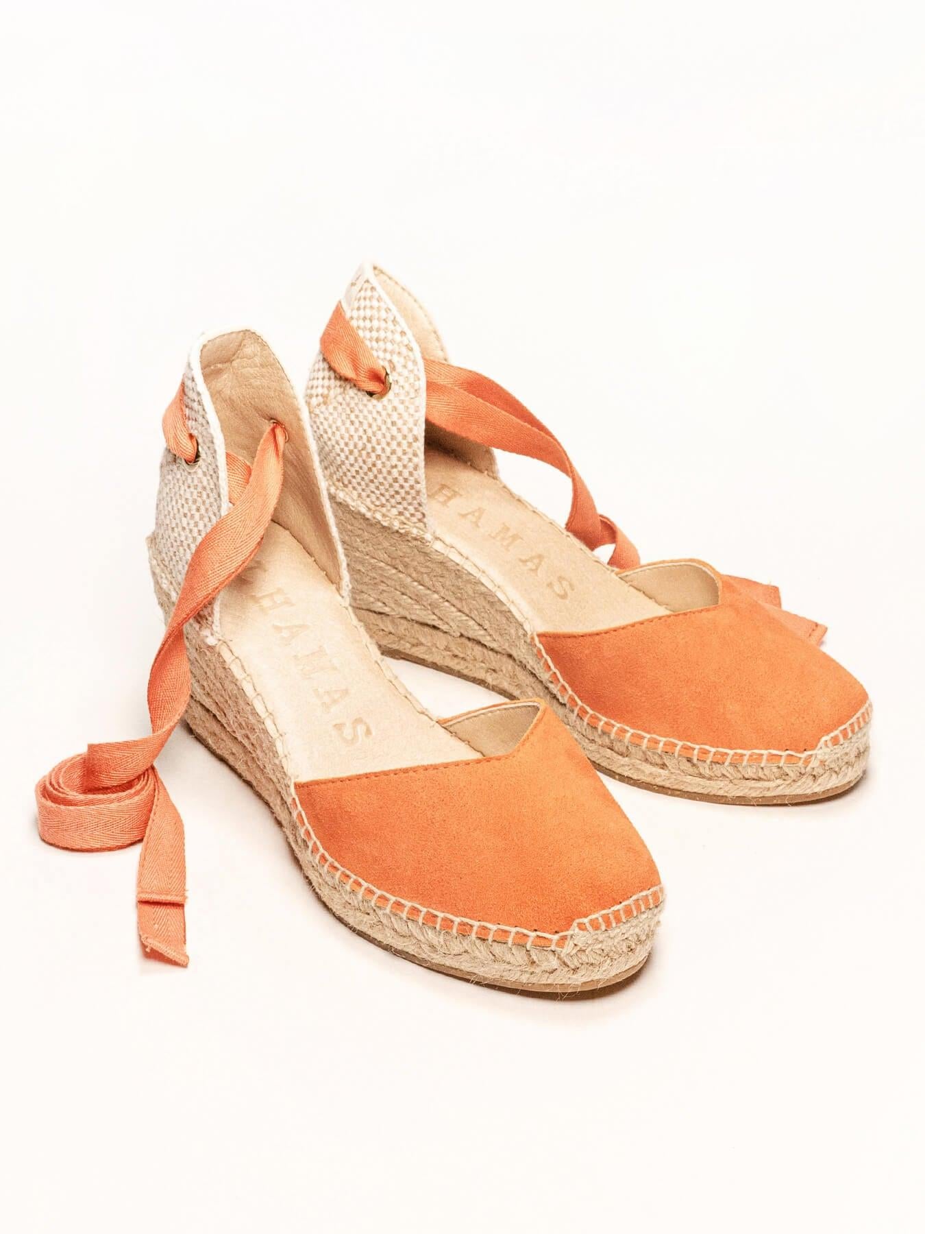Sandália Romero Anabela 7 cm Camurça Laranja