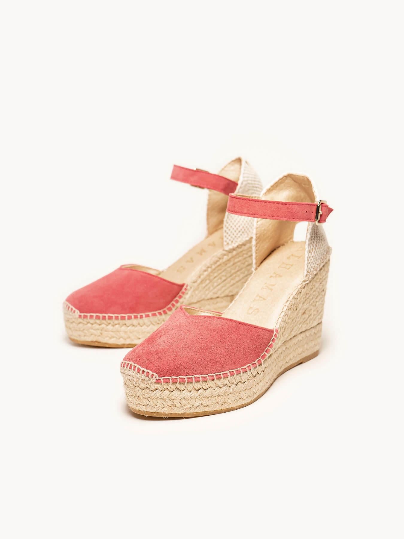 Sandália Jara Anabela 10 cm Camurça Rosa Escuro