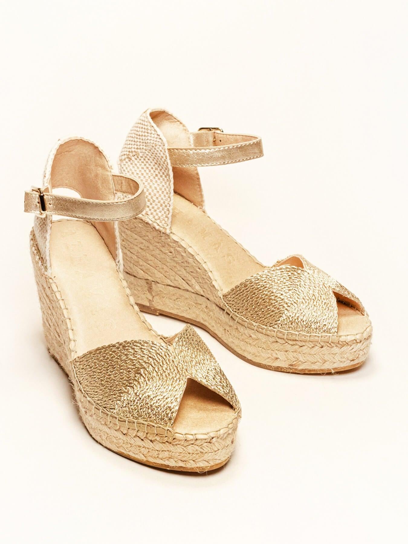 Sandália Alelí Anabela 10 cm Corda Dourado