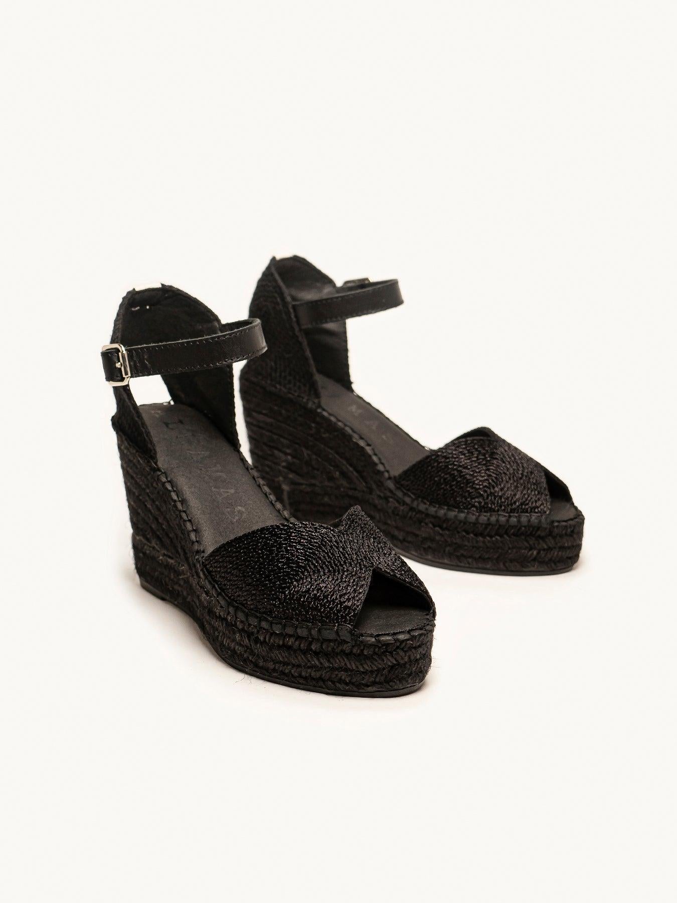 Sapatilha Alelí Anabela 10 cm Corda Preto