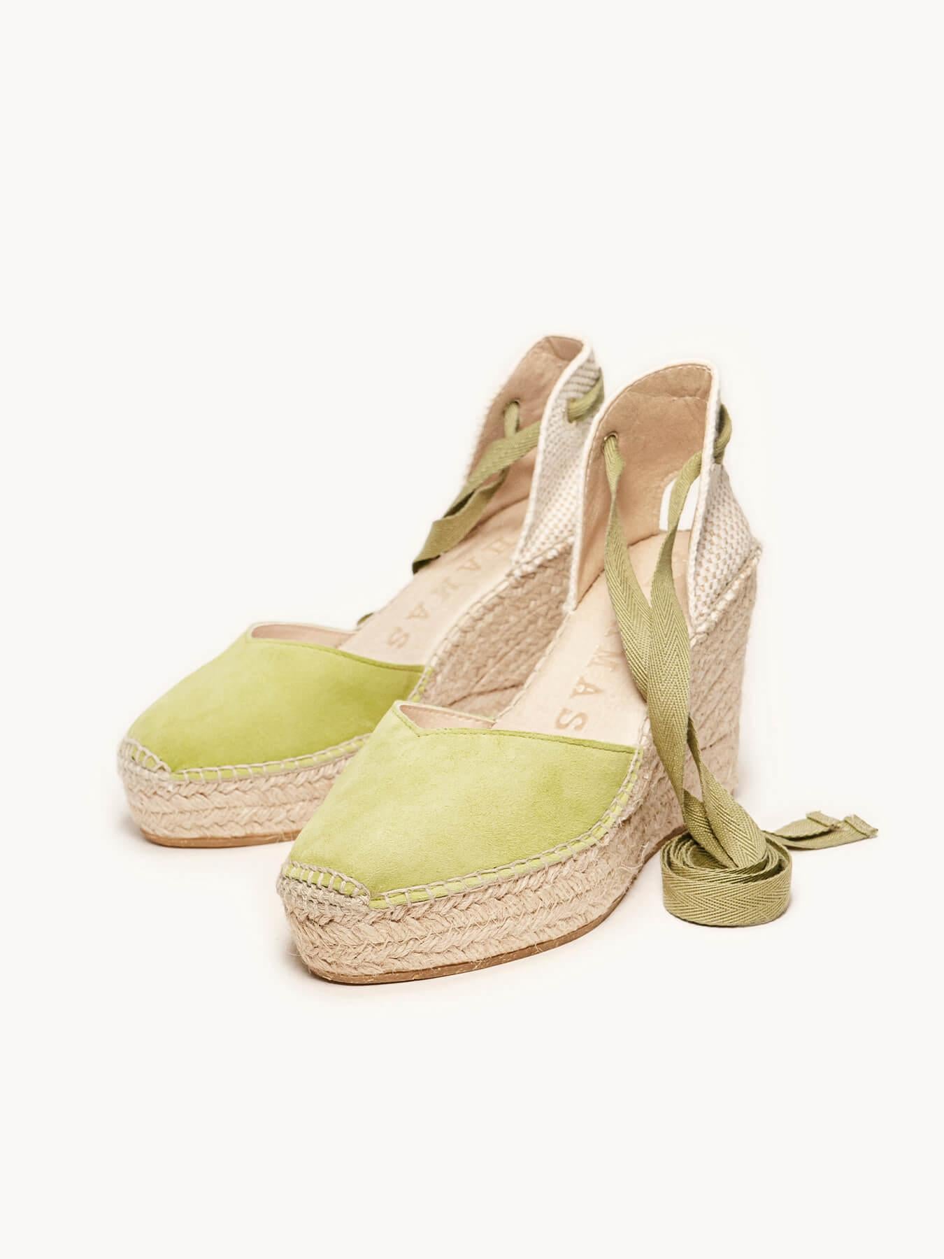 Sandália Anabela Alta Romero Camurça Verde Lima