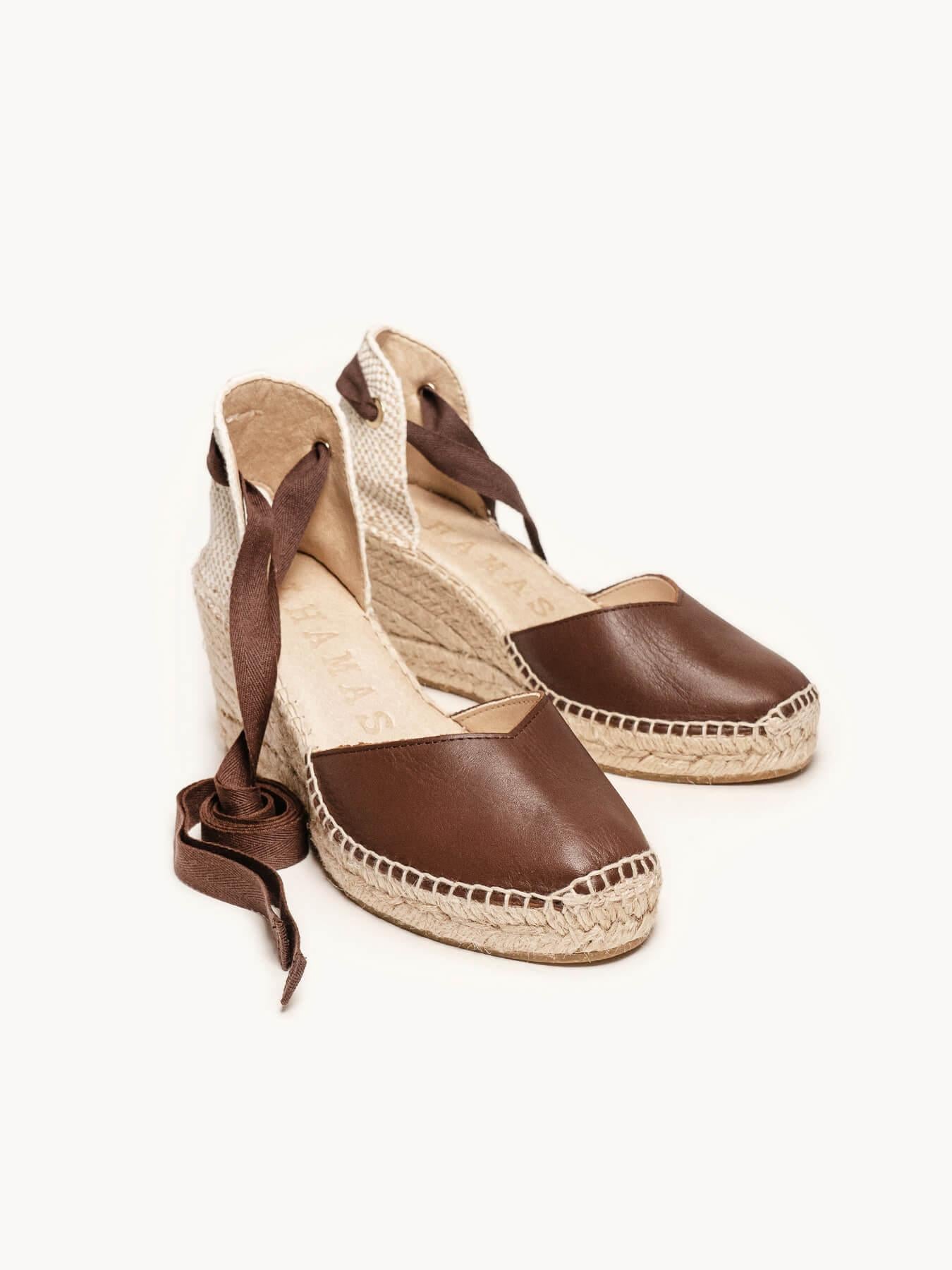 Sandália Romero Anabela 7 cm Napa Marrom Escuro