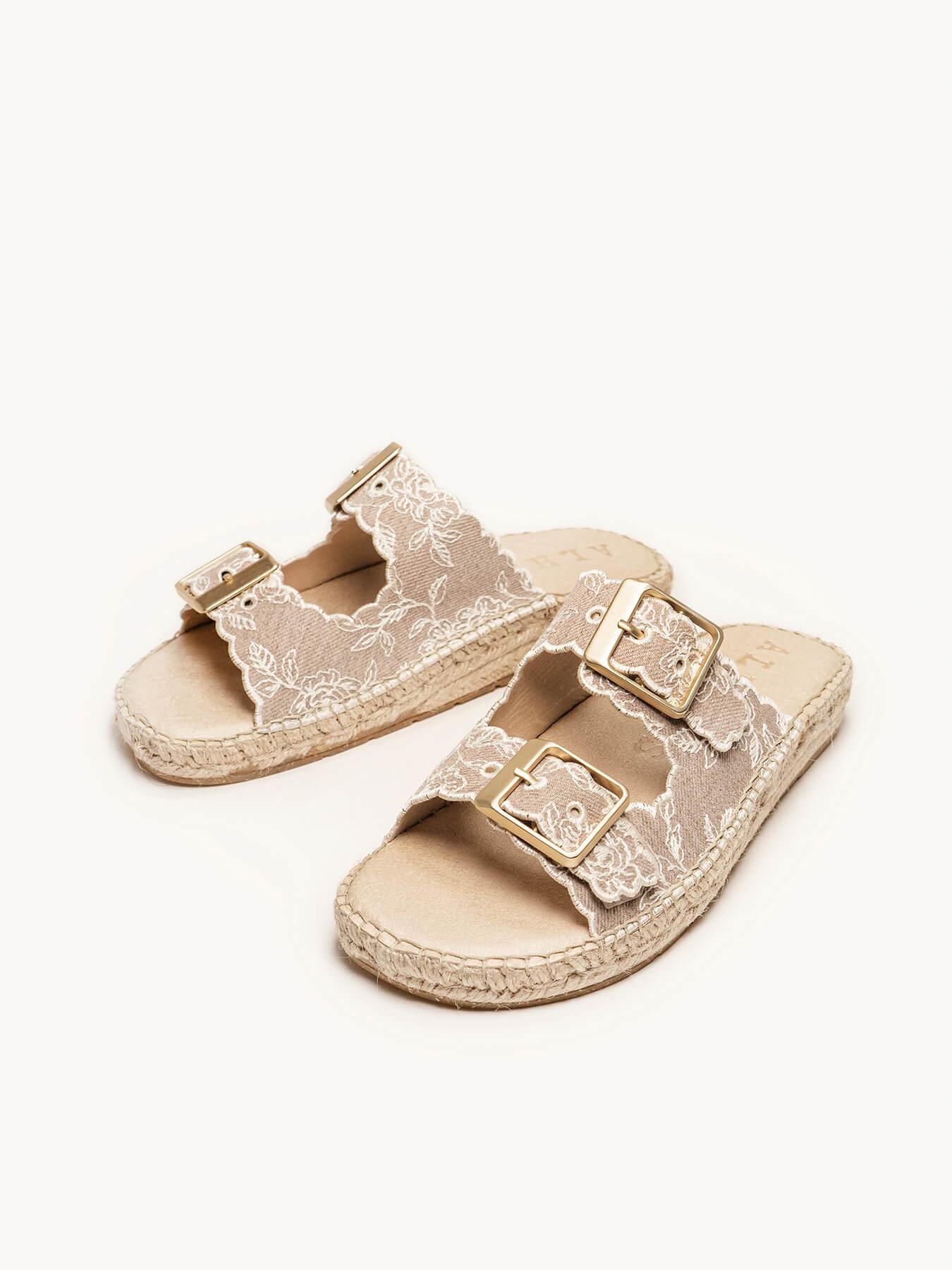 Sandália Papete Girasol Jeans Bordada Pedra