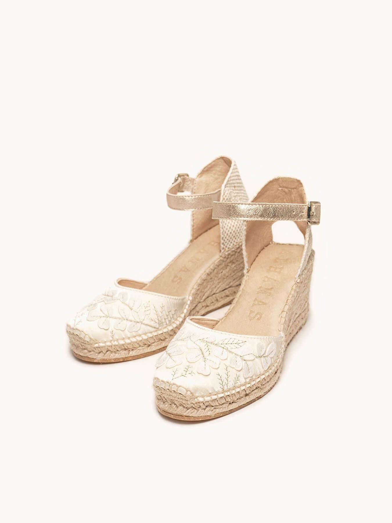 Sandália Dalia Anabela 7 cm Cetim Branco