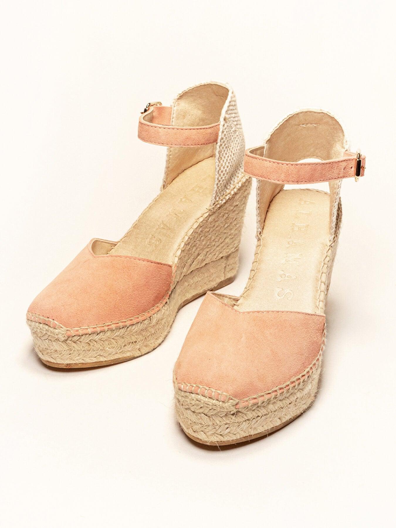 Sandália Anabela Alta Jara Camurça Laranja Claro