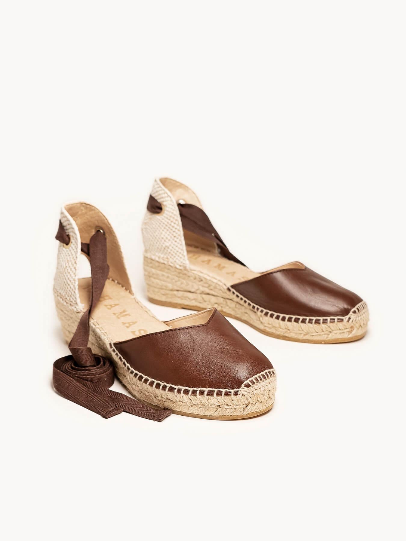 Sandália Romero Anabela 5 cm Napa Marrom Escuro