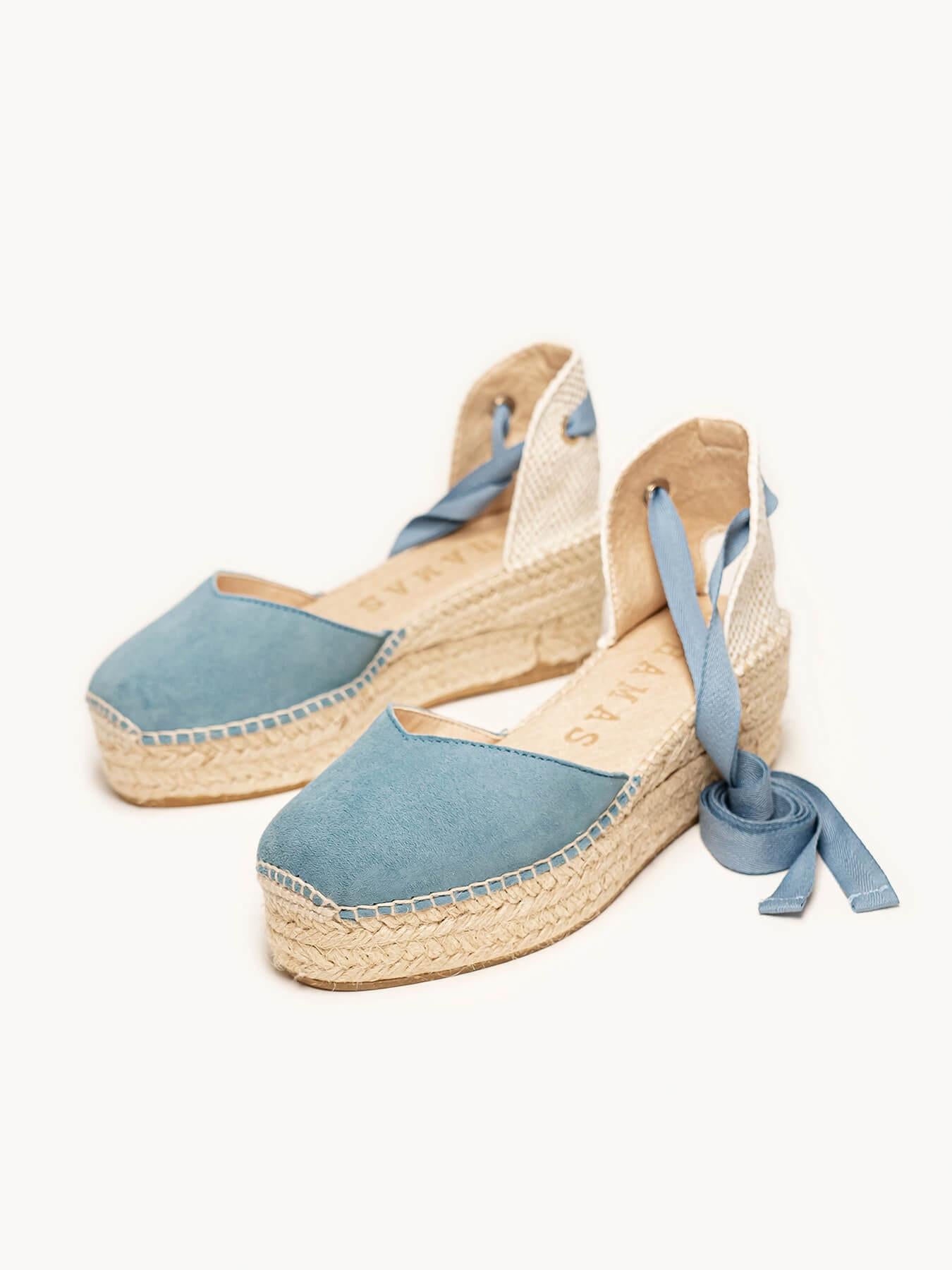 Sandália Romero Anabela 6 cm Camurça Azul Jeans