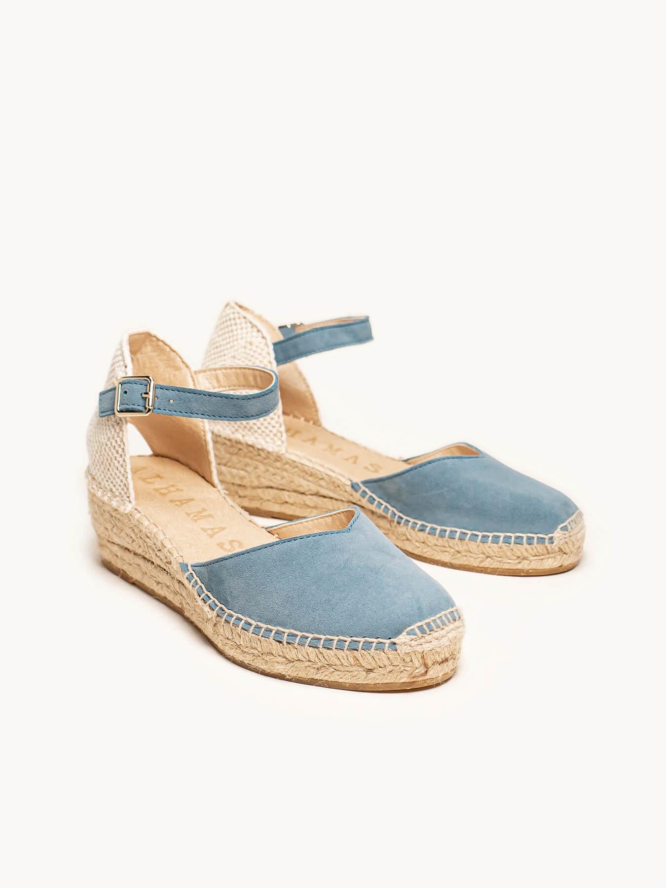 Sandália Jara Anabela 5 cm Camurça Azul Jeans