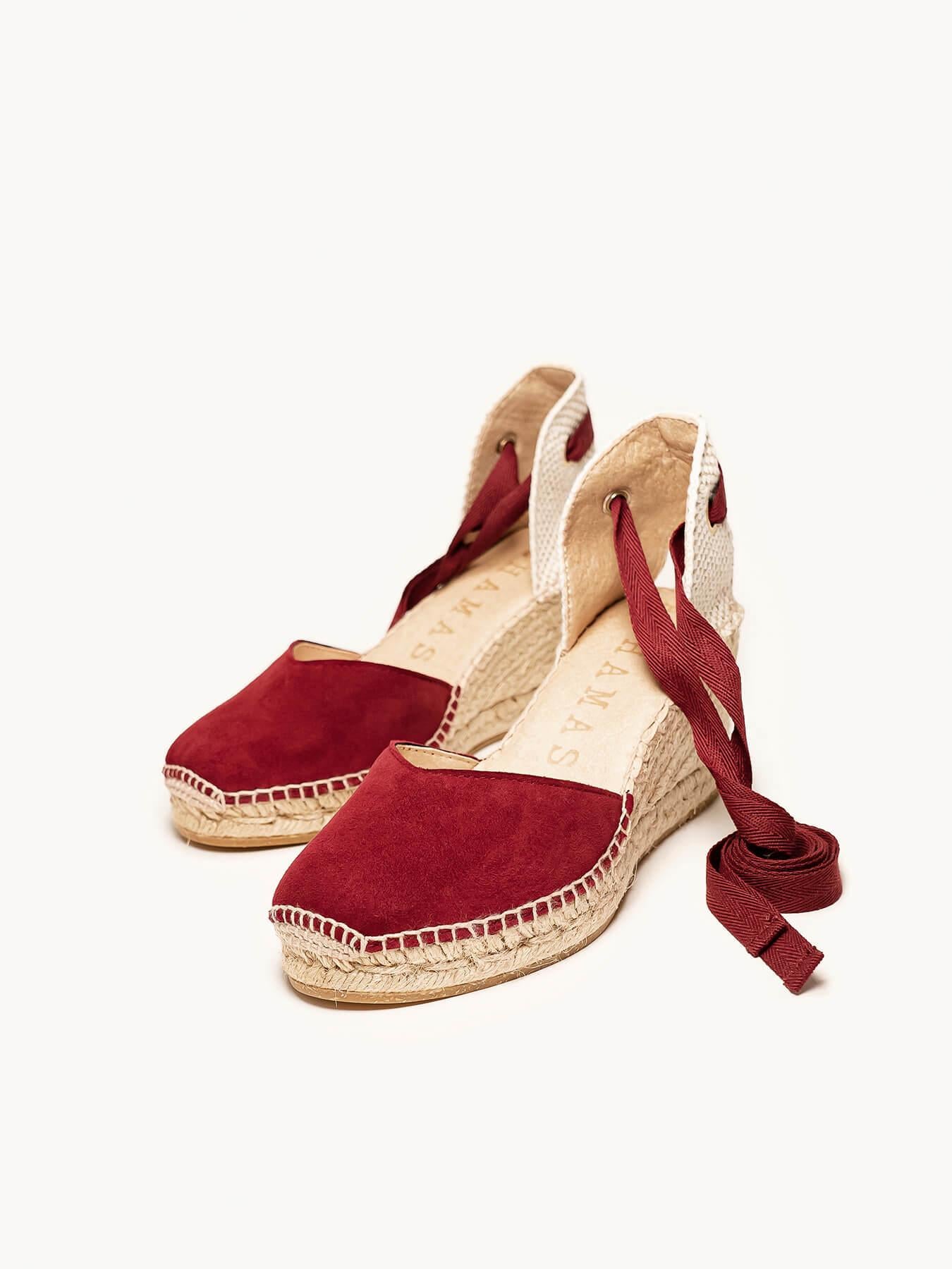 Sandália Romero Anabela 7 cm Camurça Granada