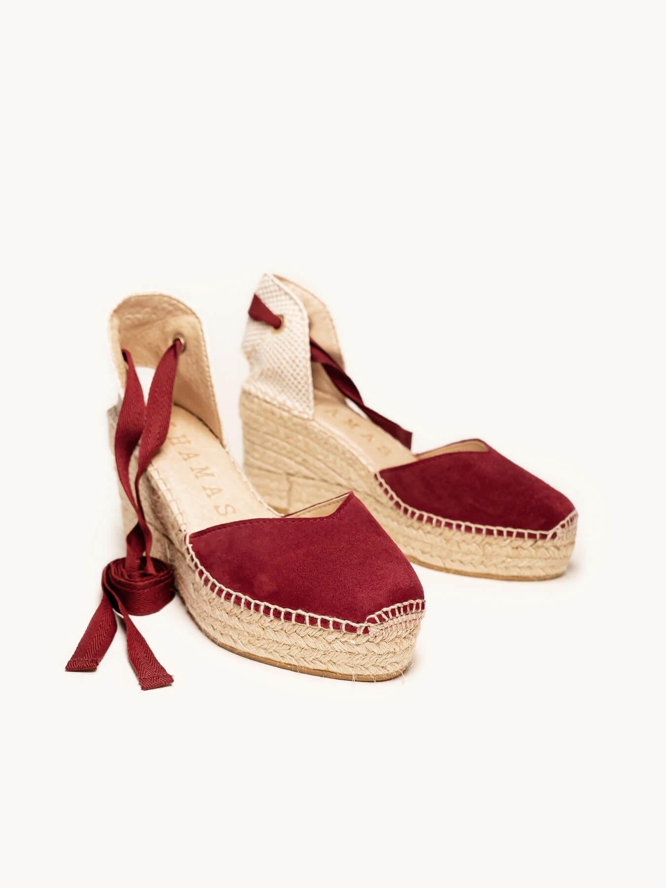 Sandália Romero Anabela 8 cm Camurça Granada