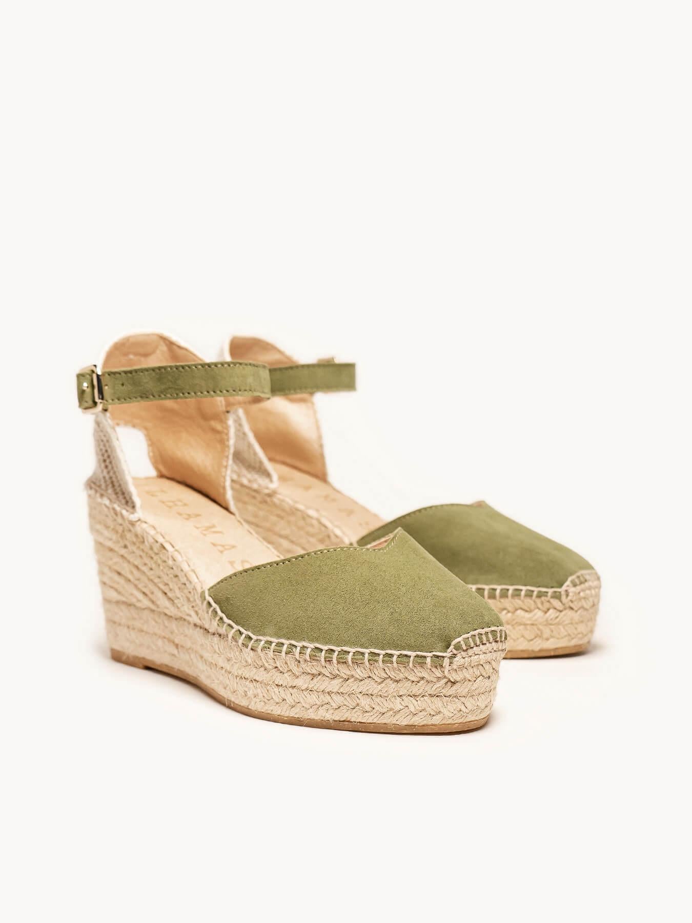 Sandália Jara Anabela 8 cm Camurça Verde Cáqui
